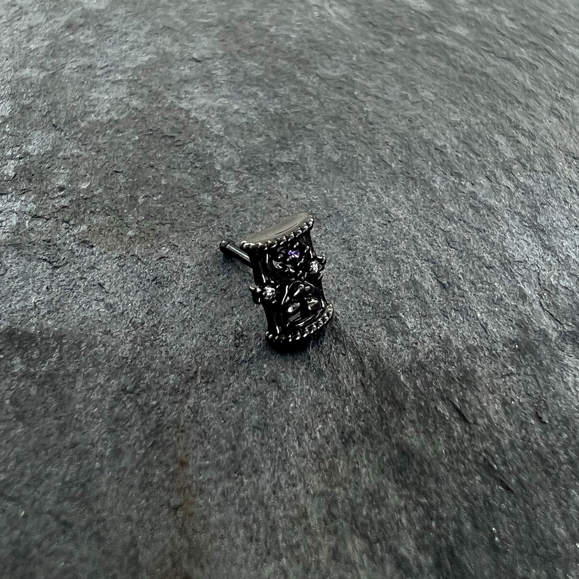 20G 1/4 Purple Clear Gem Black Gothic Hourglass Nose Bone