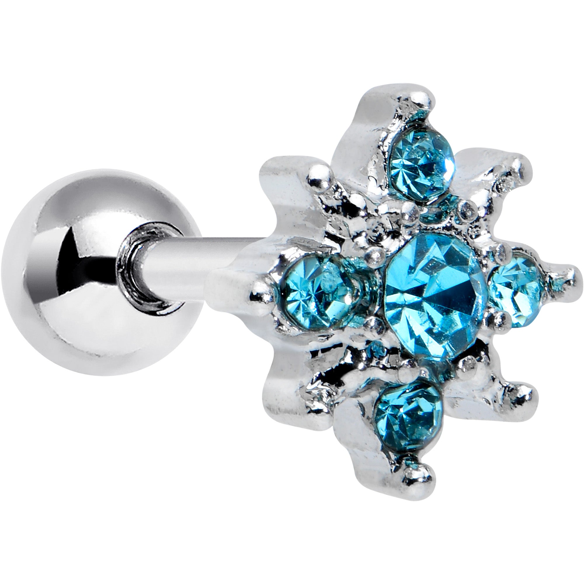 16G 1/4 Blue Gem Stylish Snowflake Cartilage Tragus Earring