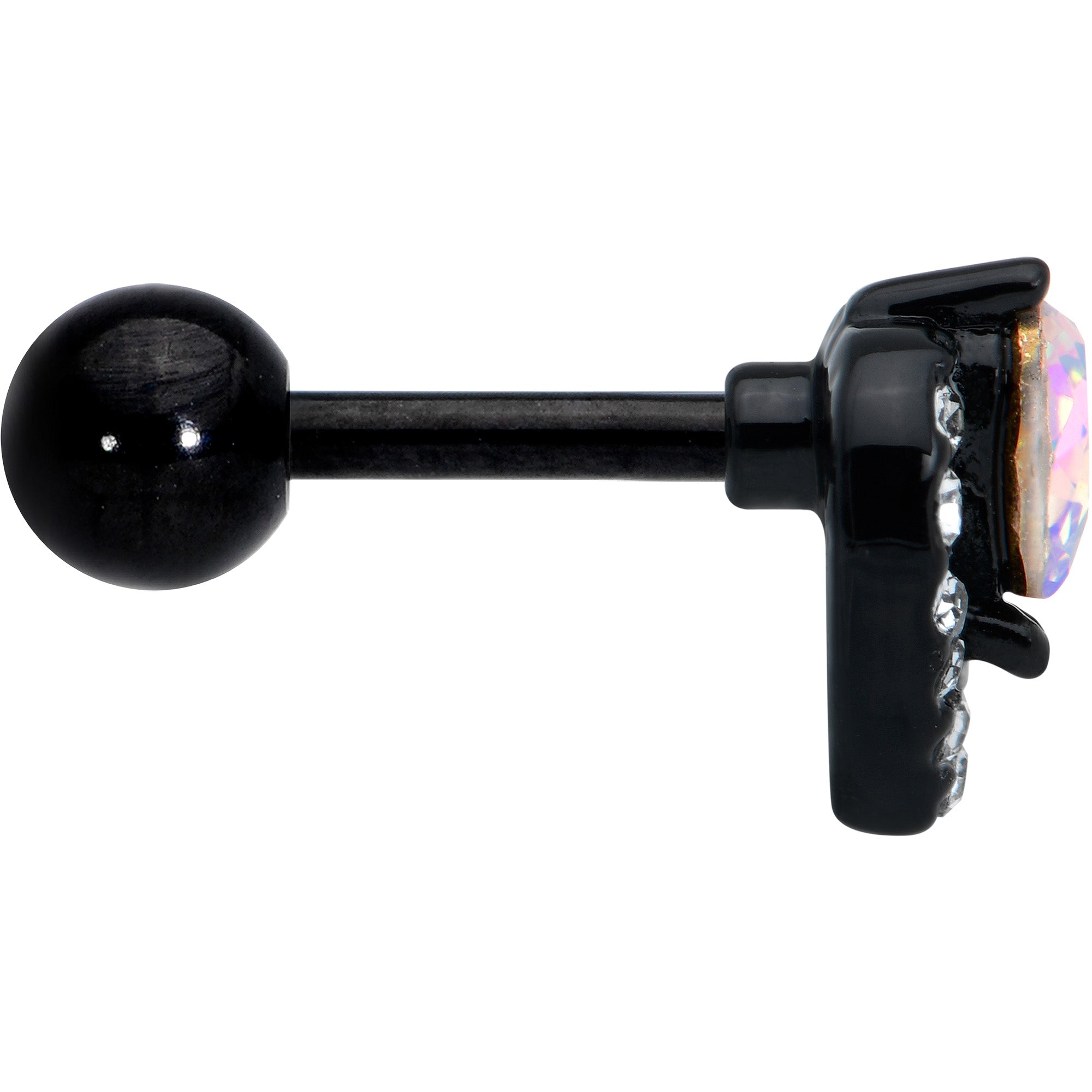 16G 1/4 Aurora Gem Black Double Heart Cartilage Tragus Earring