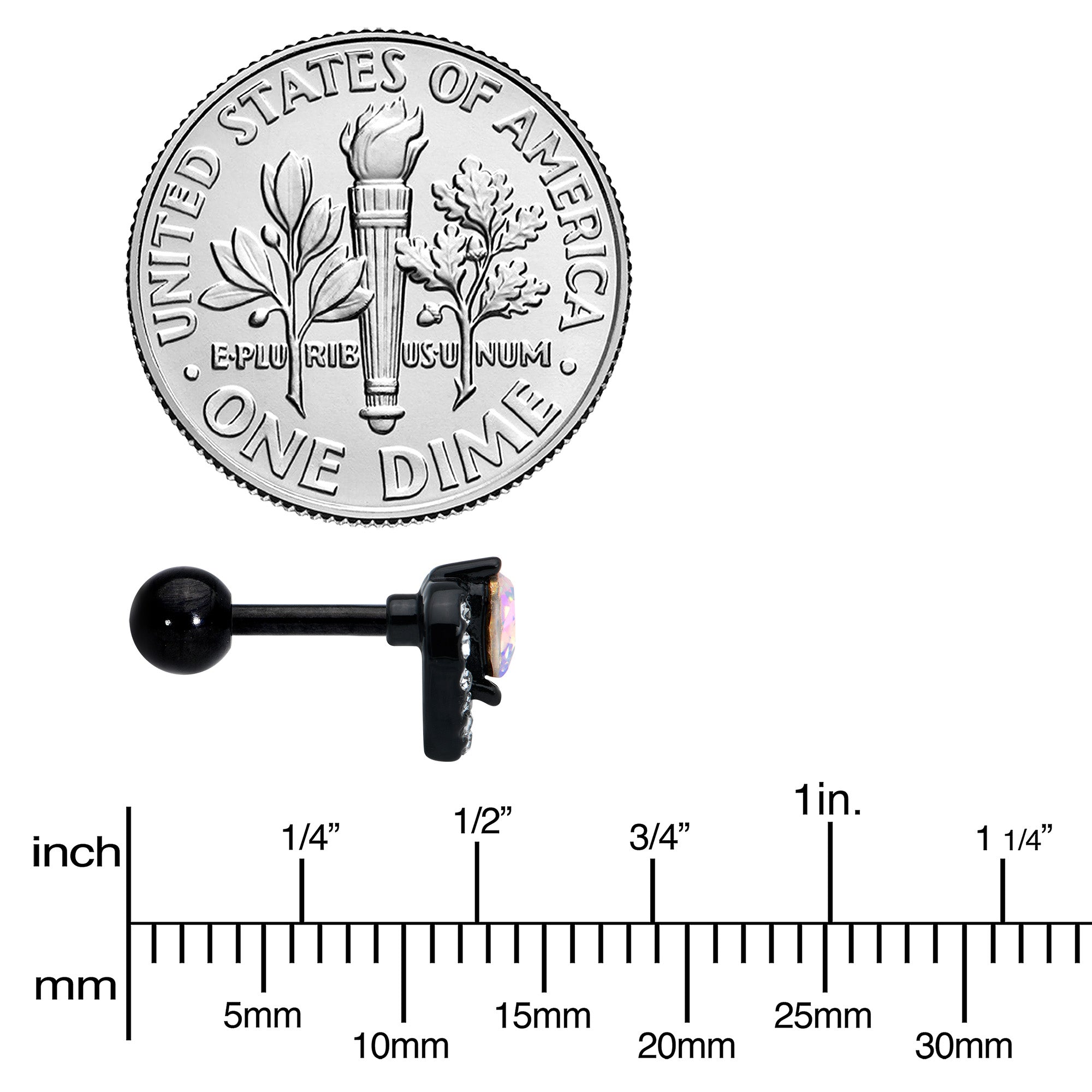 16G 1/4 Aurora Gem Black Double Heart Cartilage Tragus Earring