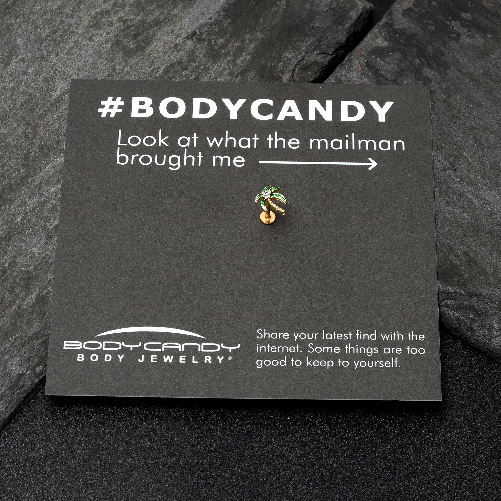 16G 1/4 Clear Gem Gold Tone Palm Tree Style Labret