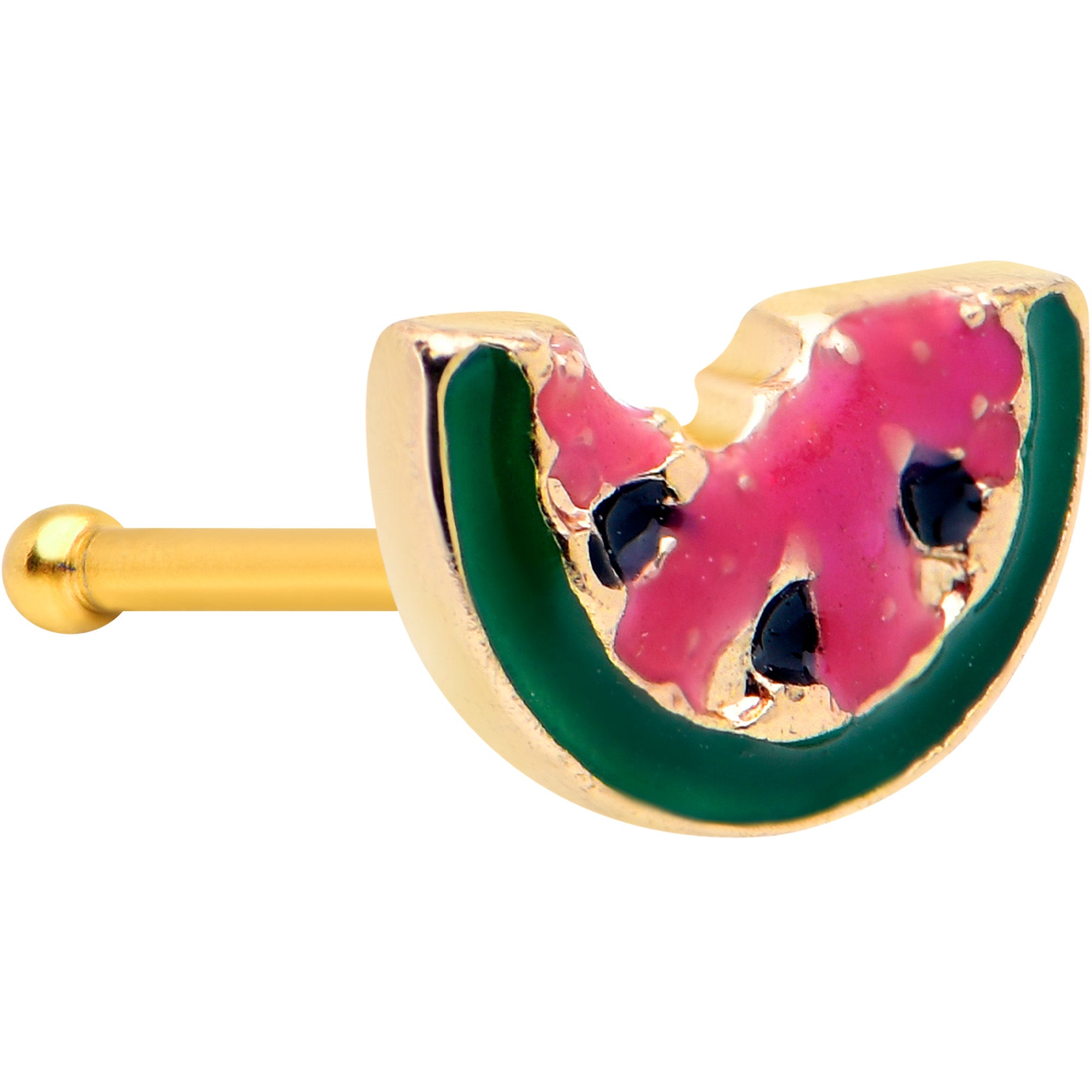 20G 1/4 Gold Tone Watermelon Bite Nose Bone