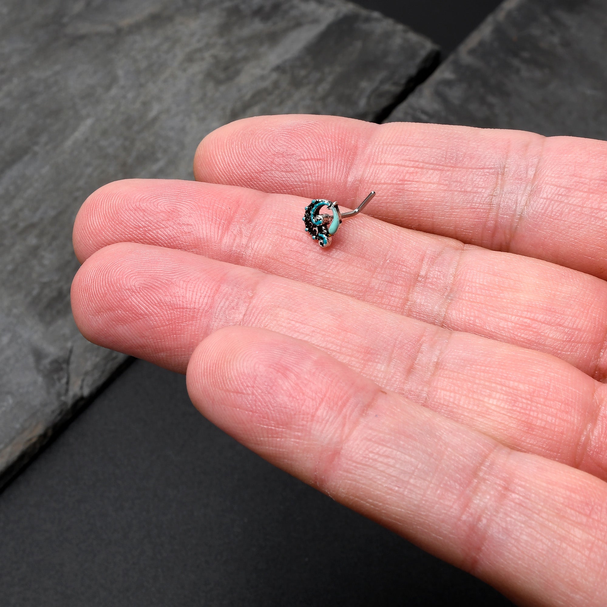 20G 1/4 Leaping Blue Dolphin L Shape Nose Ring