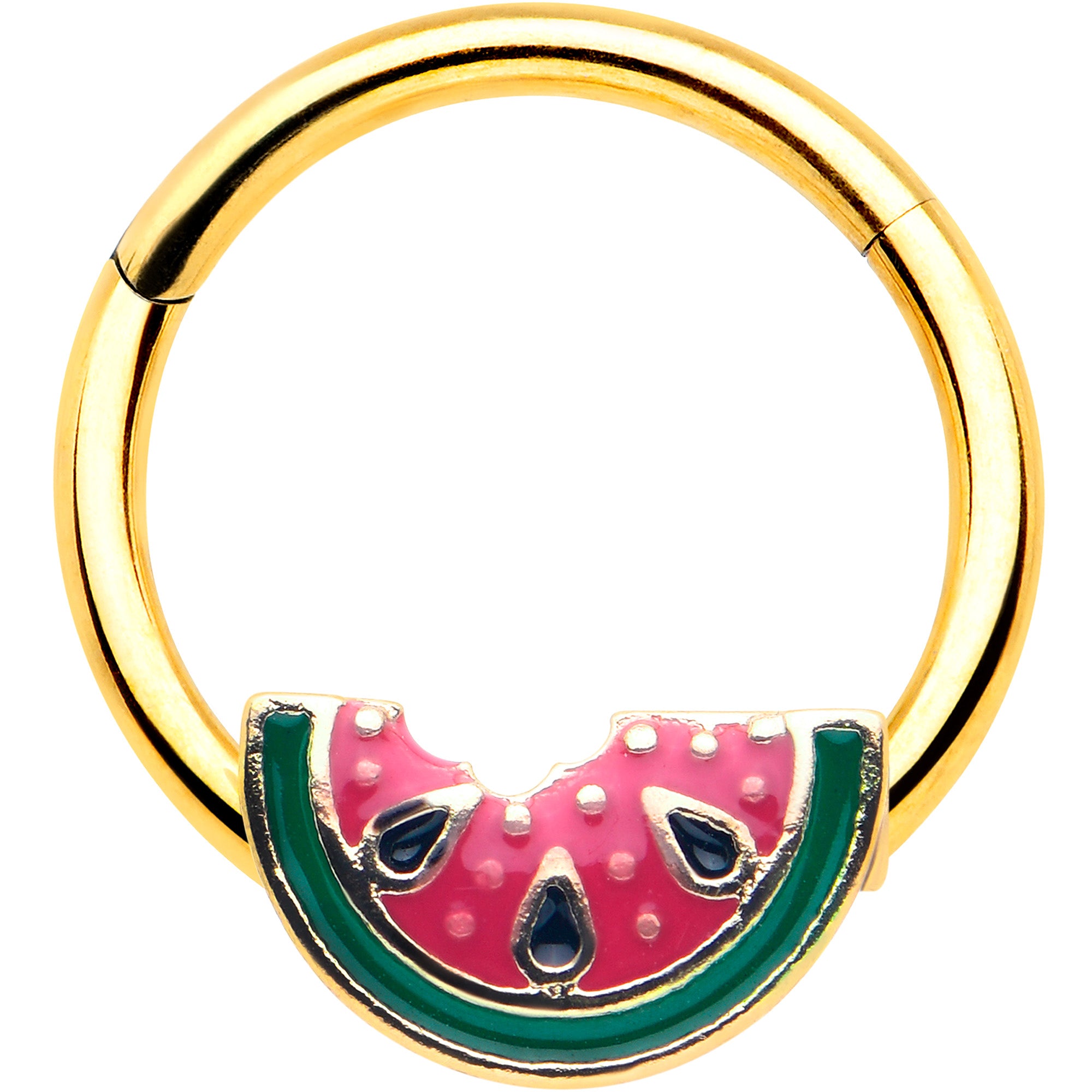 16G 3/8 Gold Tone Watermelon Bite Hinged Segment Ring
