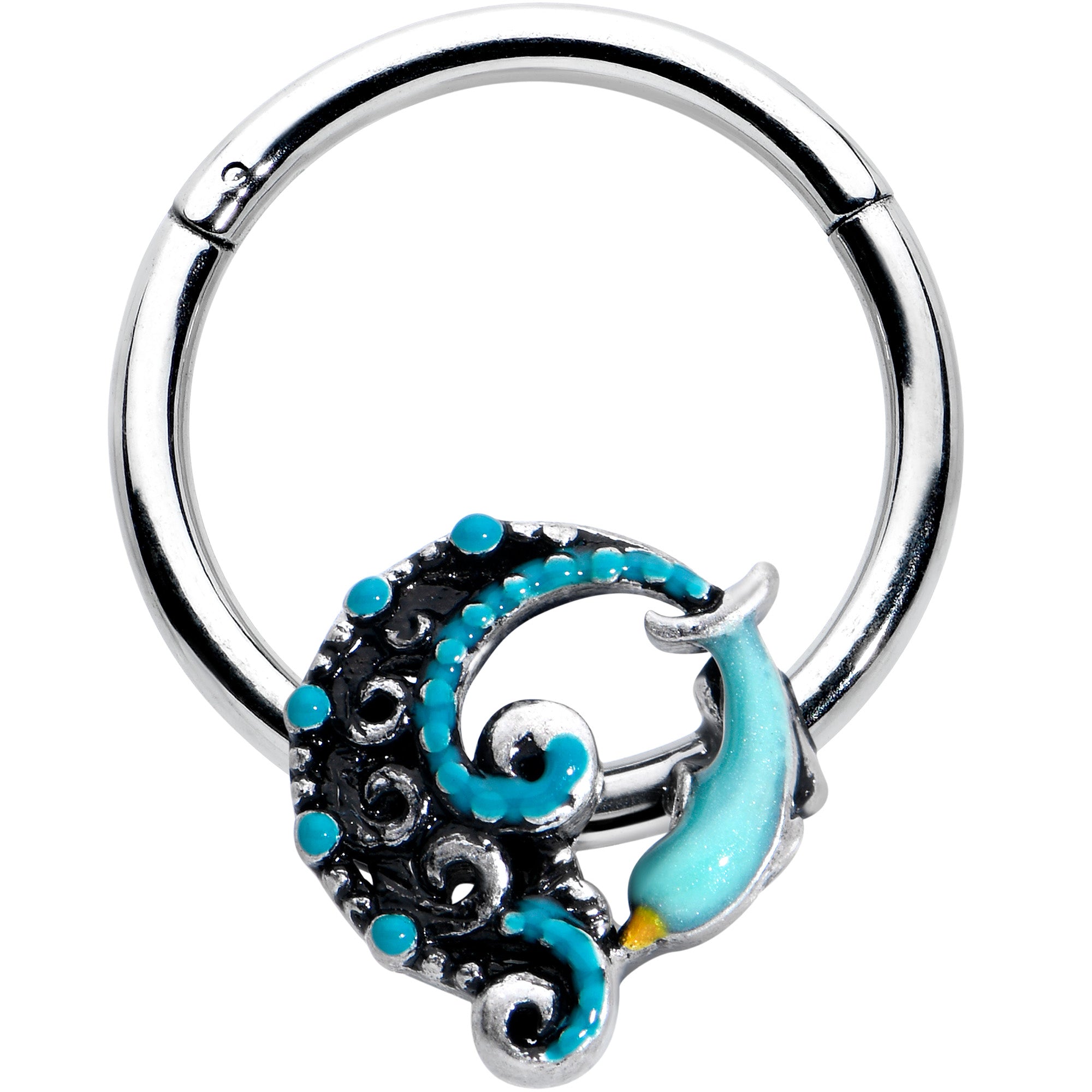 16G 3/8 Leaping Blue Dolphin Hinged Segment Ring