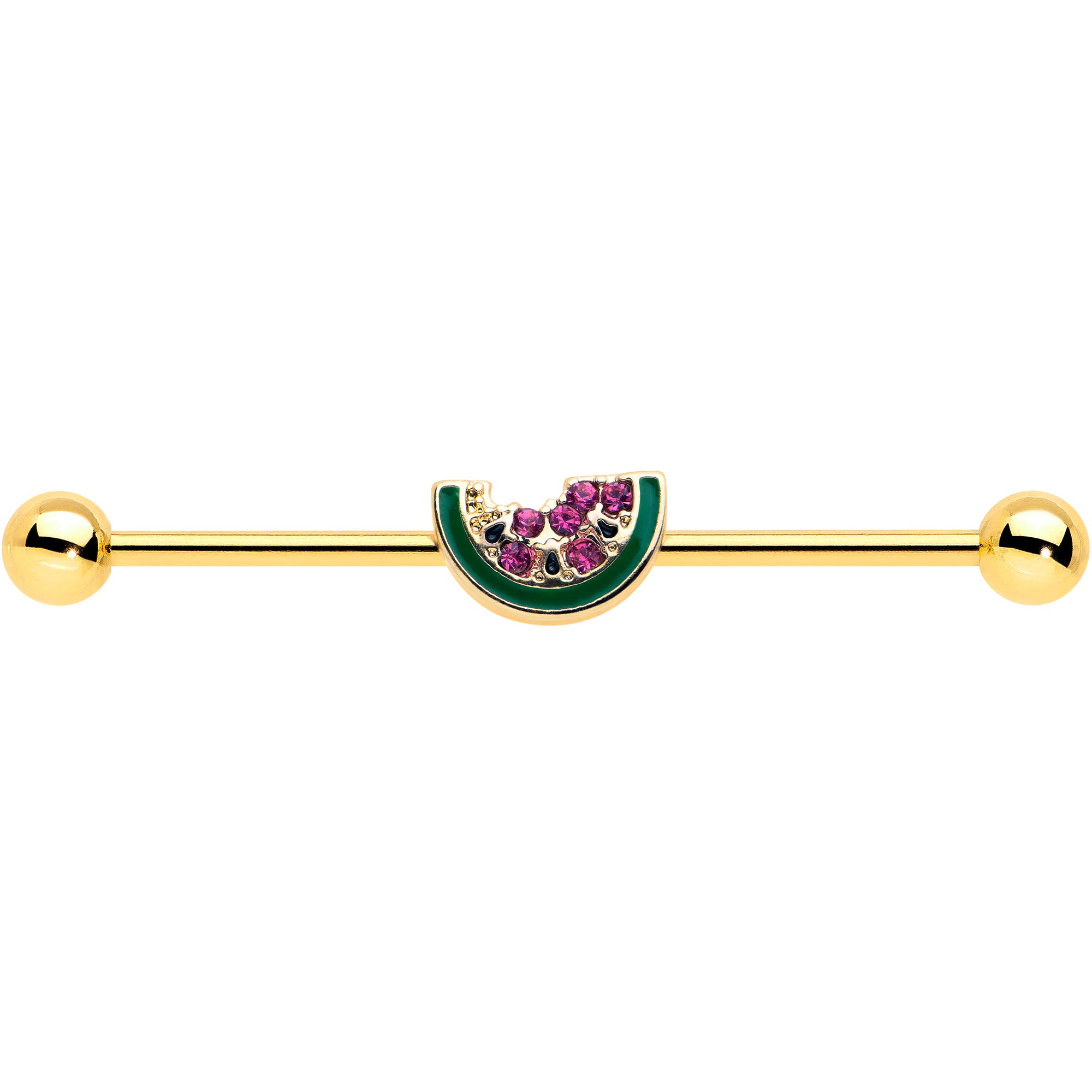 14G Gold Tone Watermelon Bite Industrial Barbell 38mm