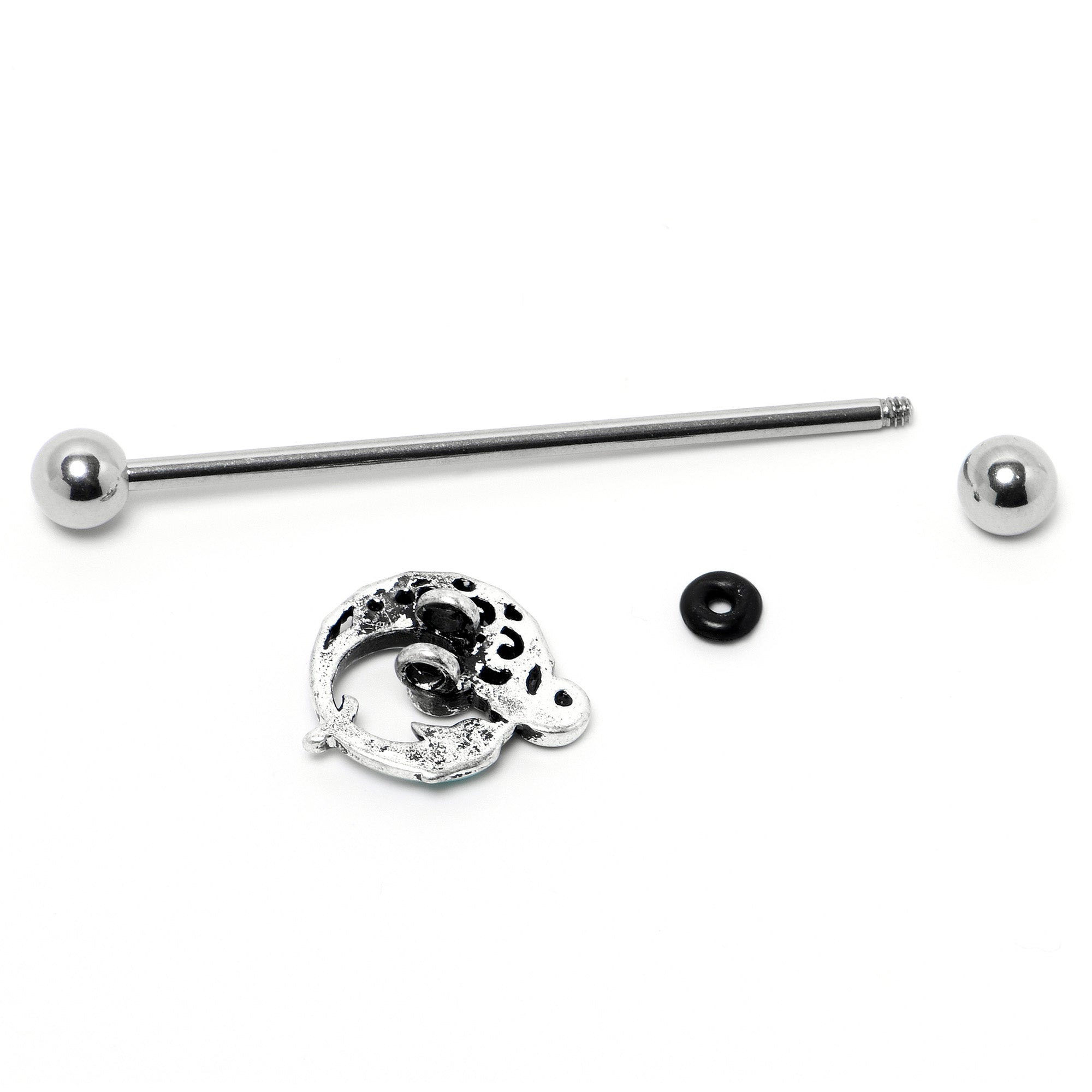 14G Leaping Blue Dolphin Industrial Barbell 38mm