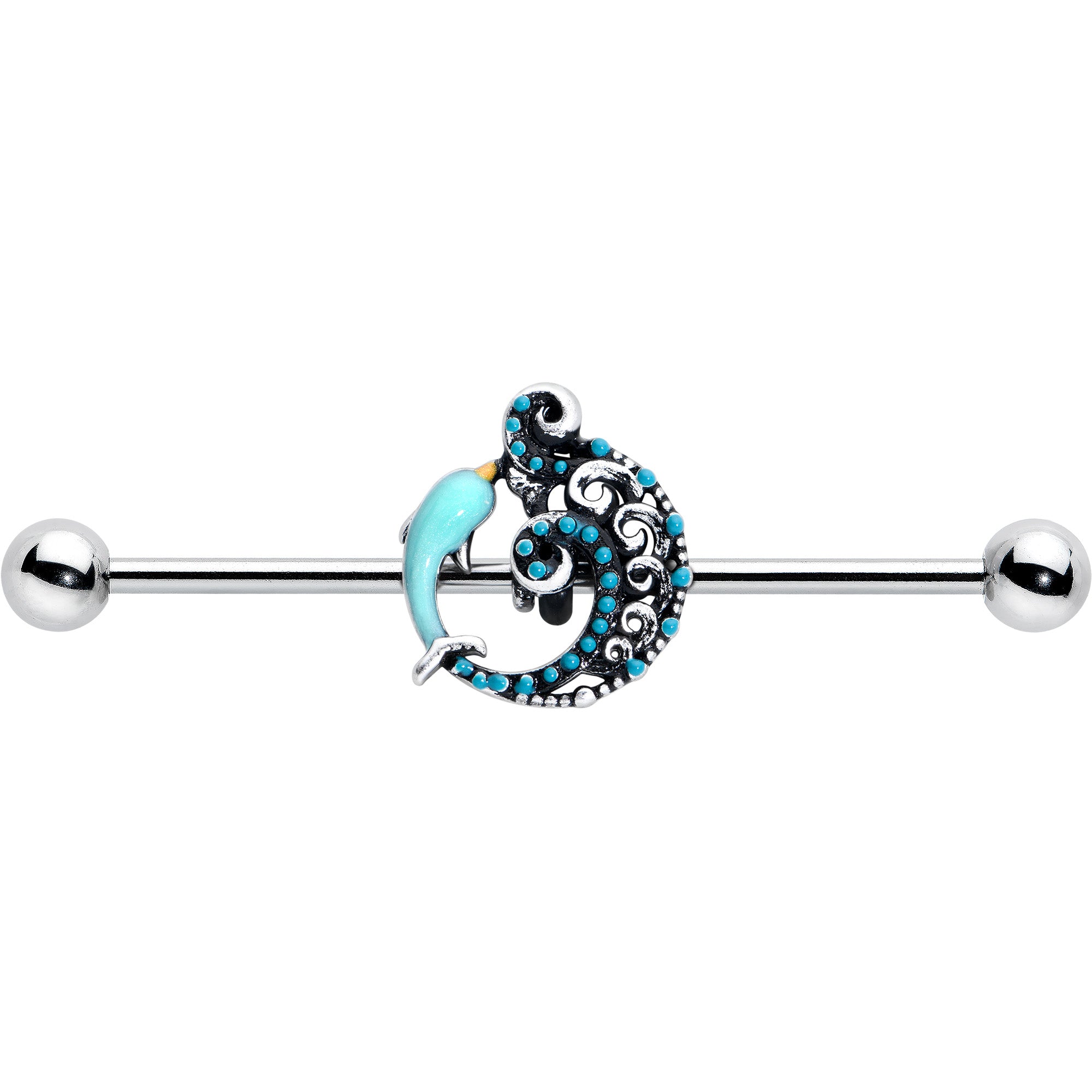 14G Leaping Blue Dolphin Industrial Barbell 38mm