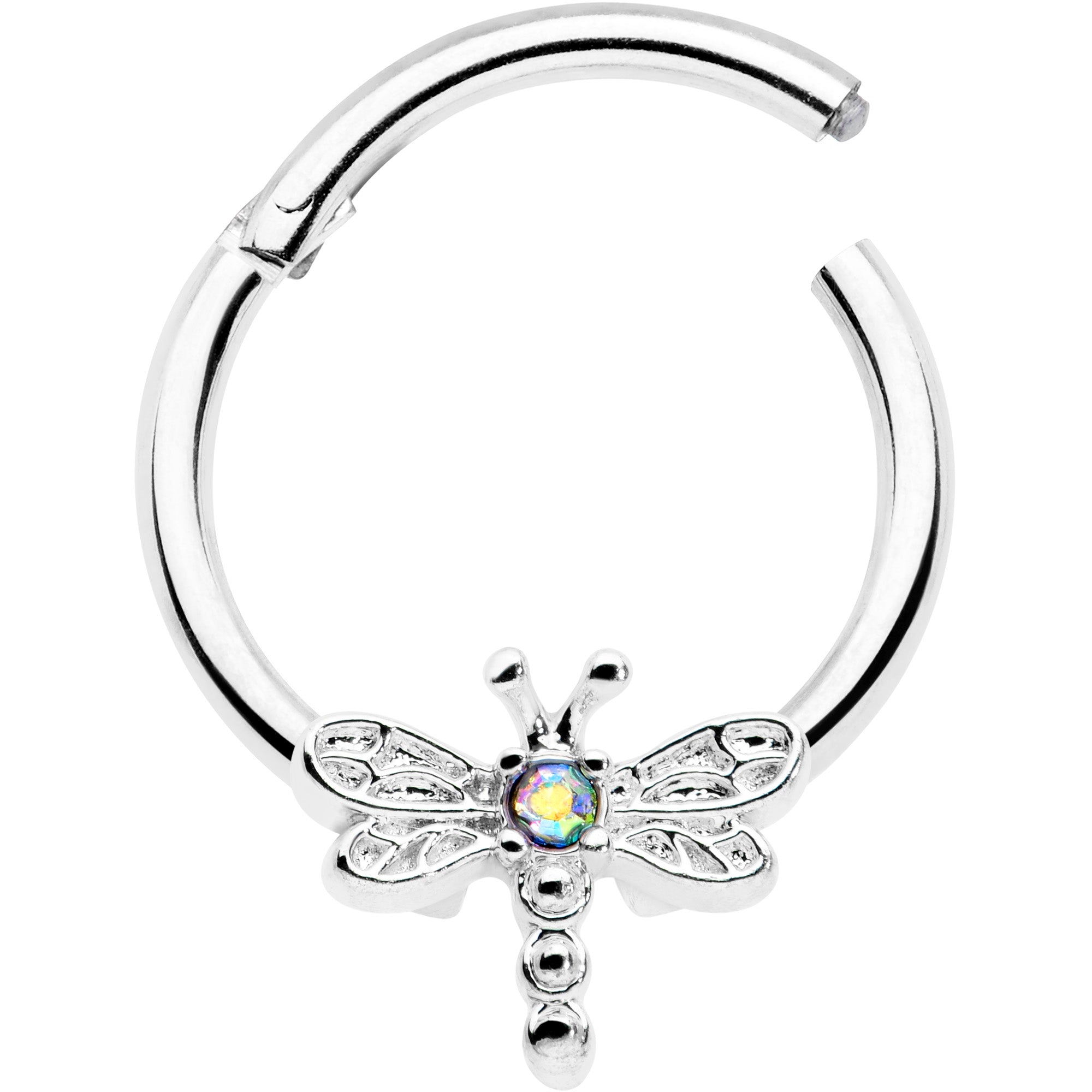16G 3/8 Aurora Gem Dragonfly Flying Hinged Segment Ring