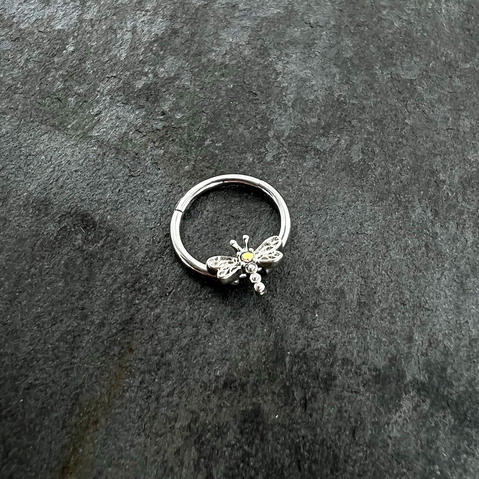 16G 3/8 Aurora Gem Dragonfly Flying Hinged Segment Ring