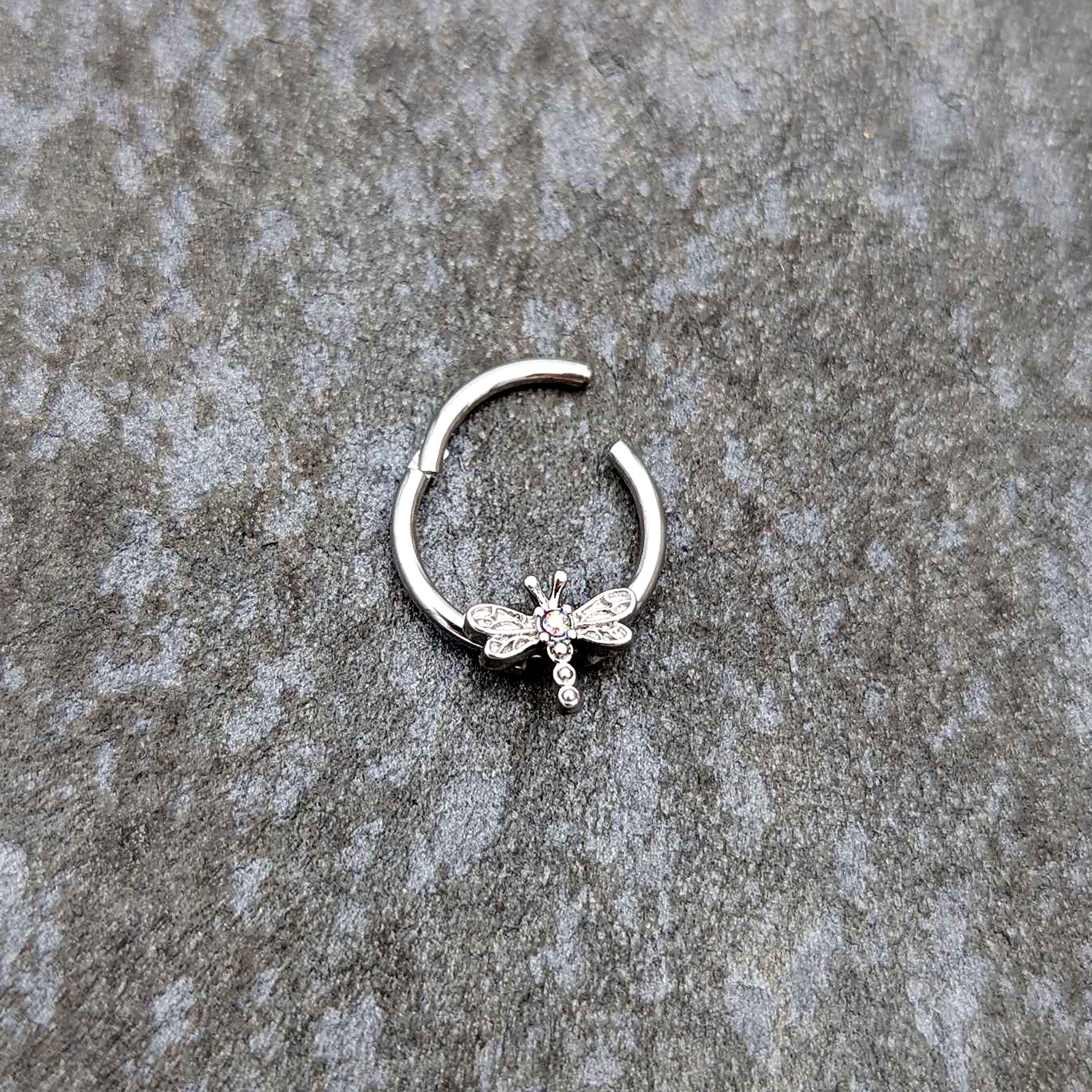 16G 3/8 Aurora Gem Dragonfly Flying Hinged Segment Ring