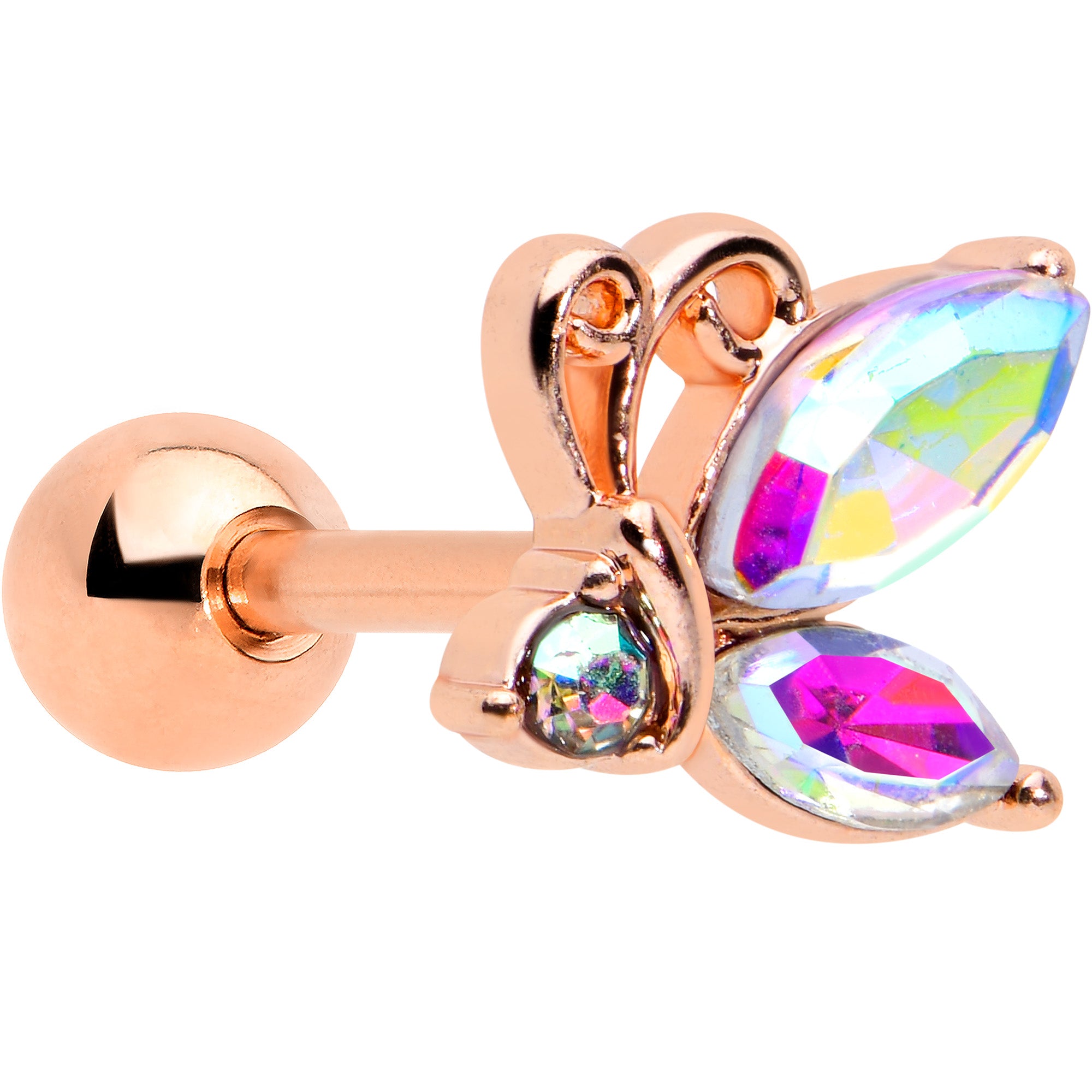 16G 1/4 Aurora CZ Gem Rose Gold Hue Fleur de Lis Cartilage Earring