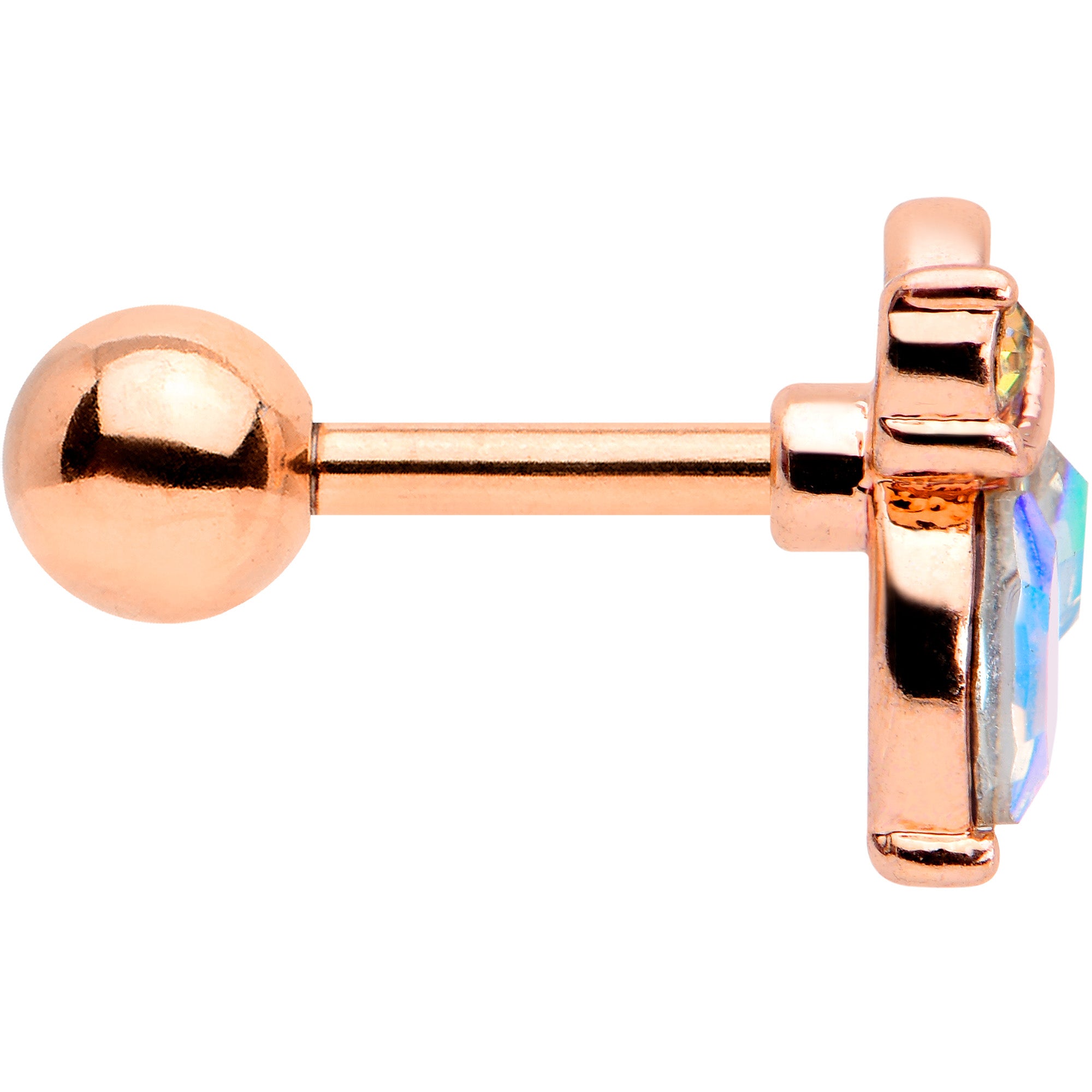 16G 1/4 Aurora CZ Gem Rose Gold Hue Fleur de Lis Cartilage Earring