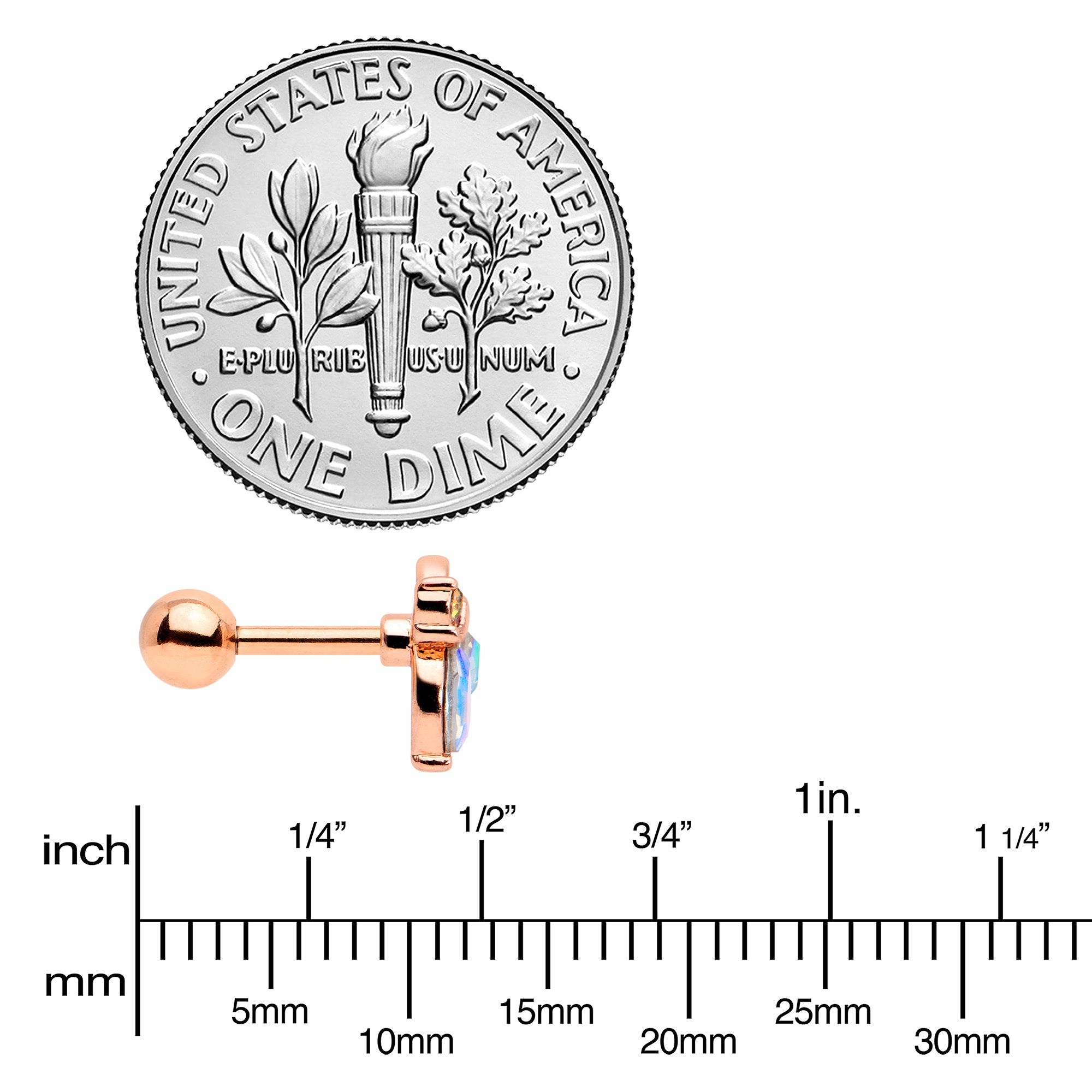 16G 1/4 Aurora CZ Gem Rose Gold Hue Fleur de Lis Cartilage Earring