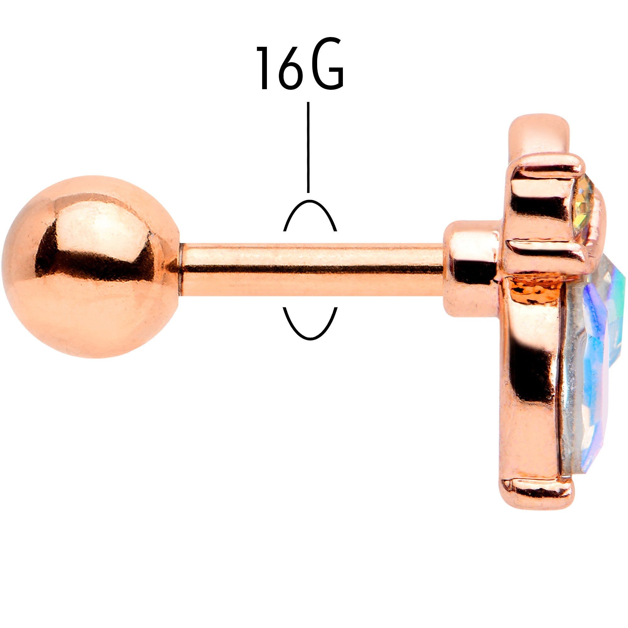 16G 1/4 Aurora CZ Gem Rose Gold Hue Fleur de Lis Cartilage Earring