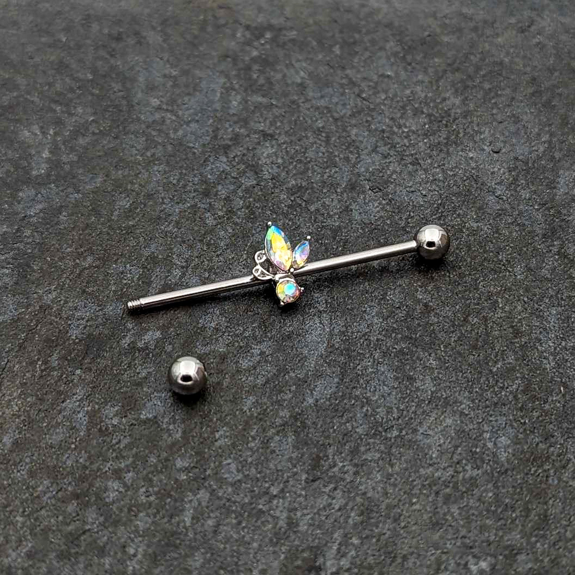 14G Aurora CZ Gem Fleur de Lis Industrial Barbell 38mm