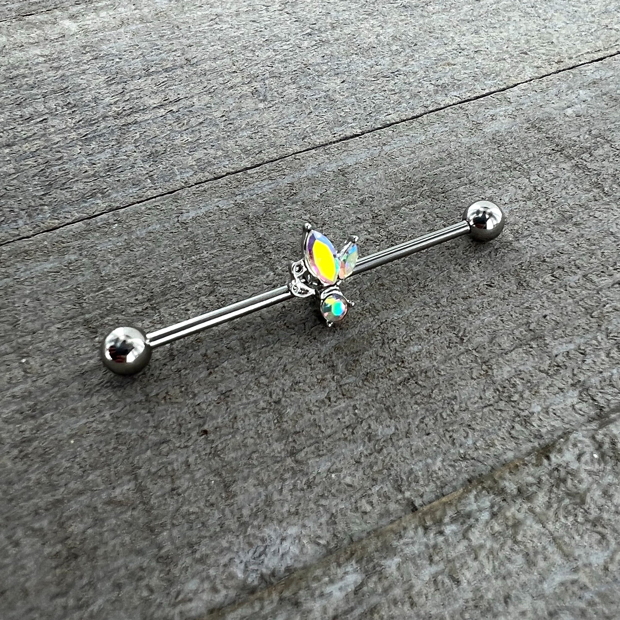 14G Aurora CZ Gem Fleur de Lis Industrial Barbell 38mm