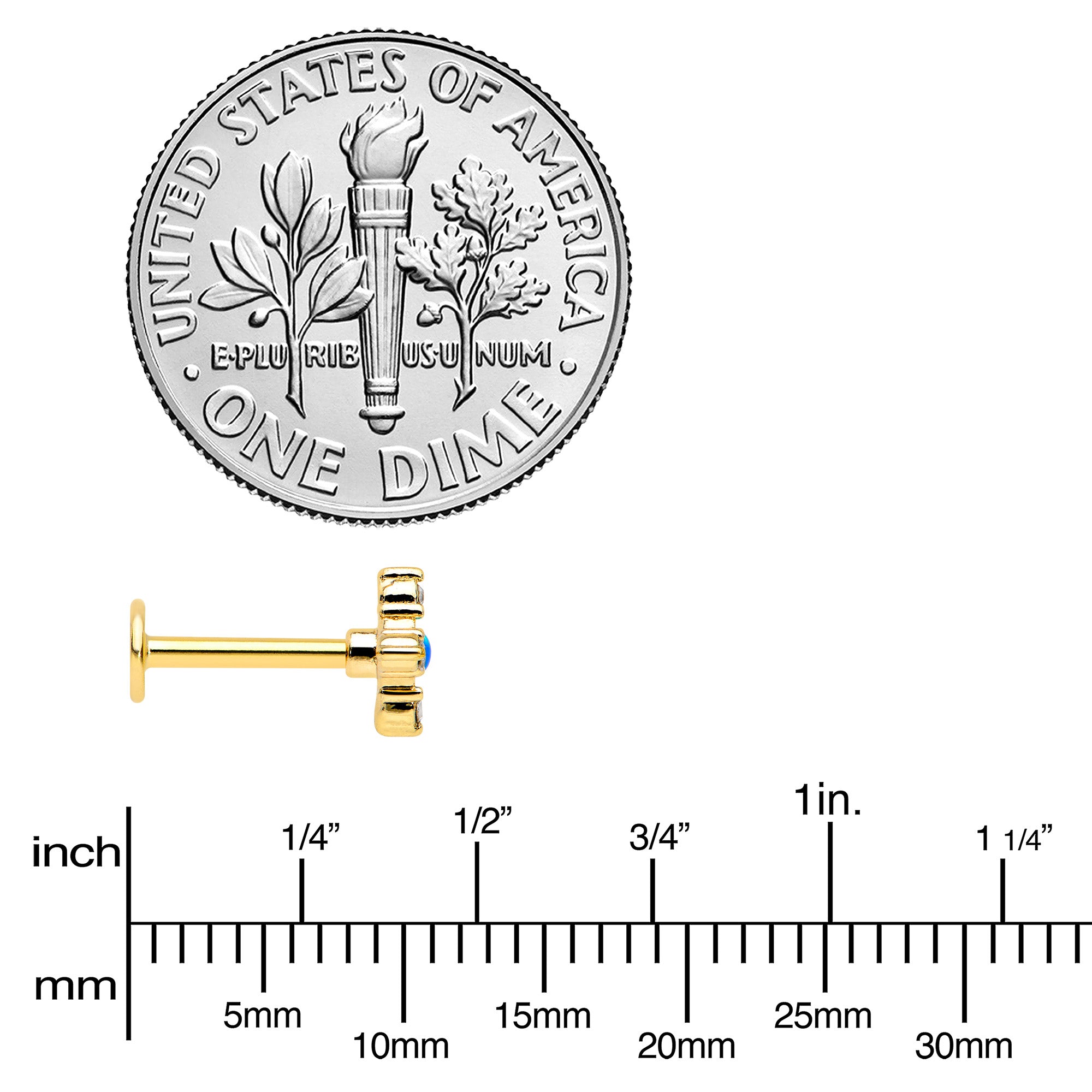 16G 5/16 Blue Synthetic Opal Gold Hue Rhombus Labret Monroe Tragus