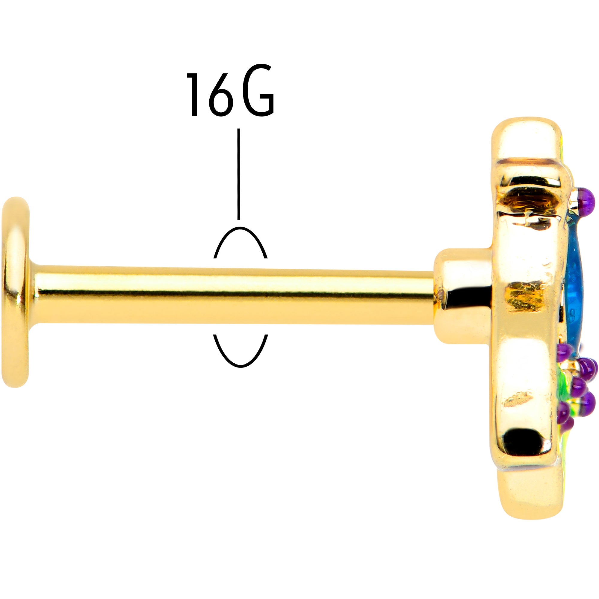 16G 5/16 Blue Gem Gold Tone Tropic Fan Labret Monroe Tragus