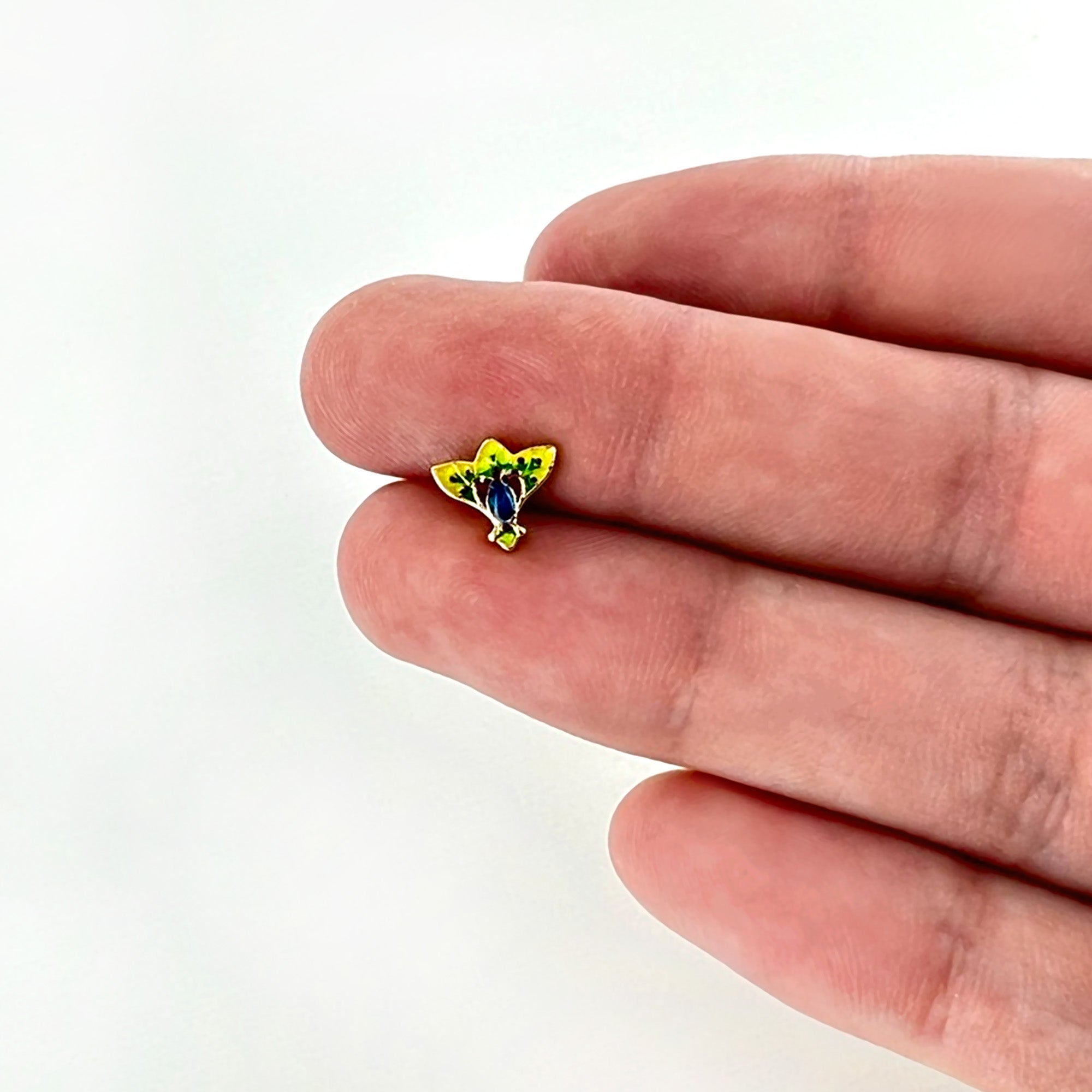 16G 5/16 Blue Gem Gold Tone Tropic Fan Labret Monroe Tragus