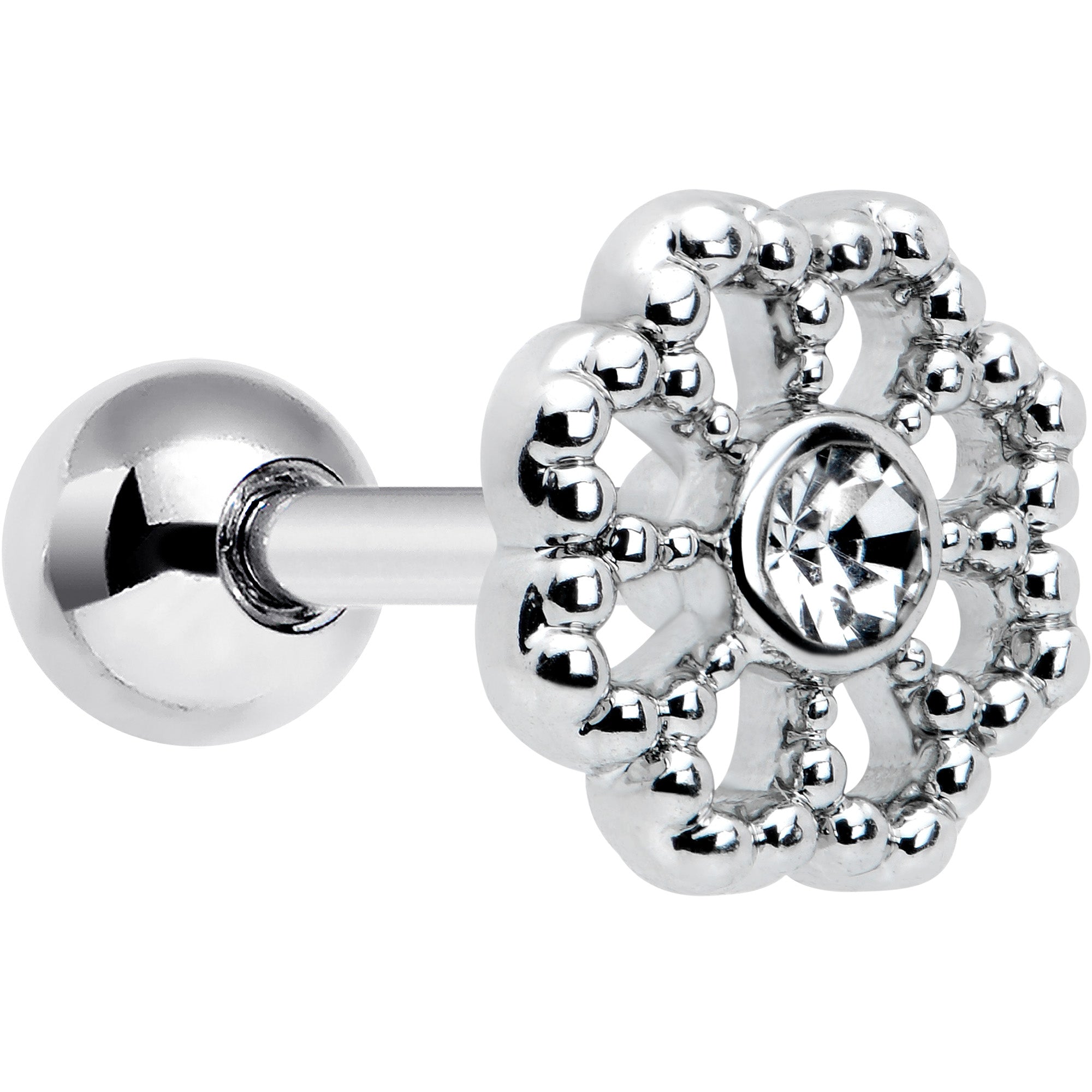 16G 1/4 Clear Gem Baroque Fabulous Flower Cartilage Tragus Earring