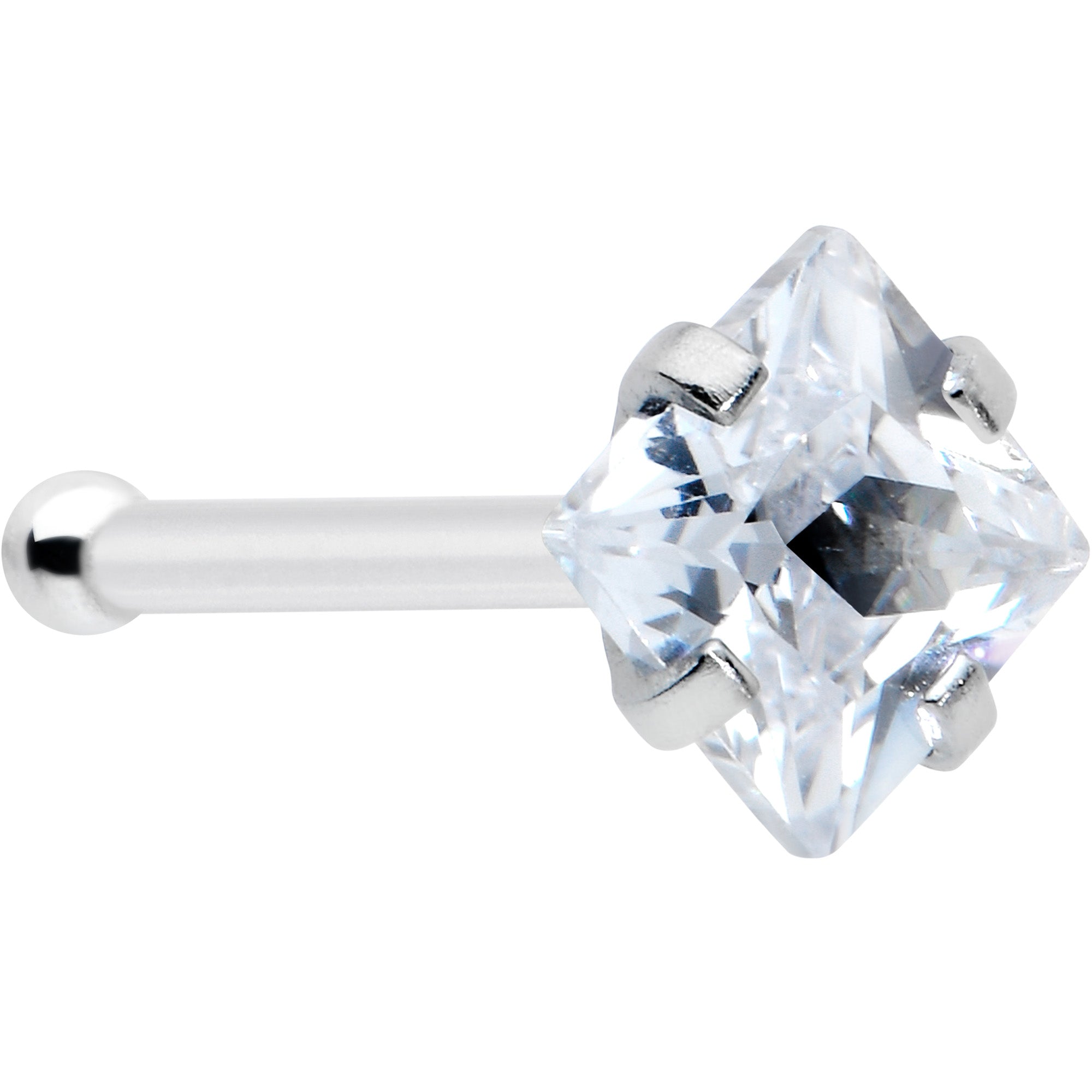 20G 1/4 Clear CZ Gem Square 3mm Simple Glam Nose Bone