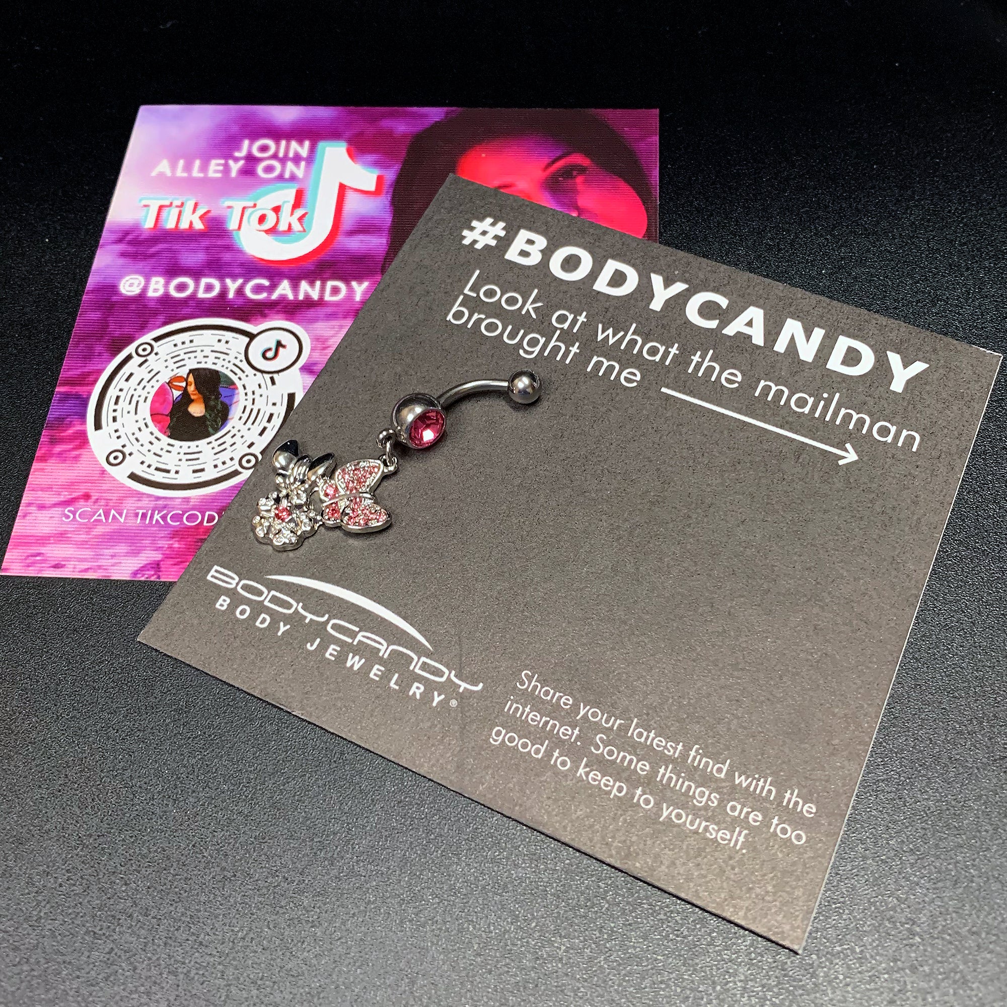 Pink Gem Butterflies Tiny Flower Dangle Belly Ring