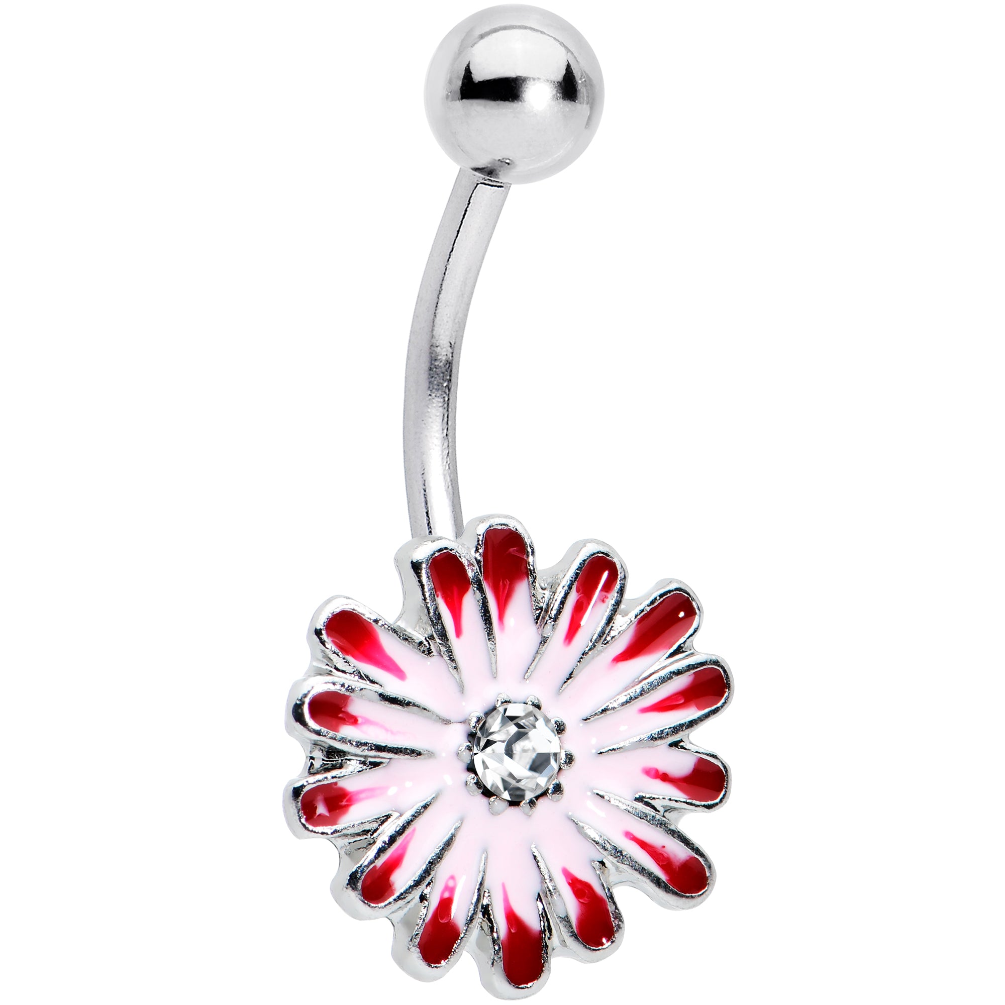 Clear Gem Red Light Pink Butterfly Flower Belly Ring Set of 2