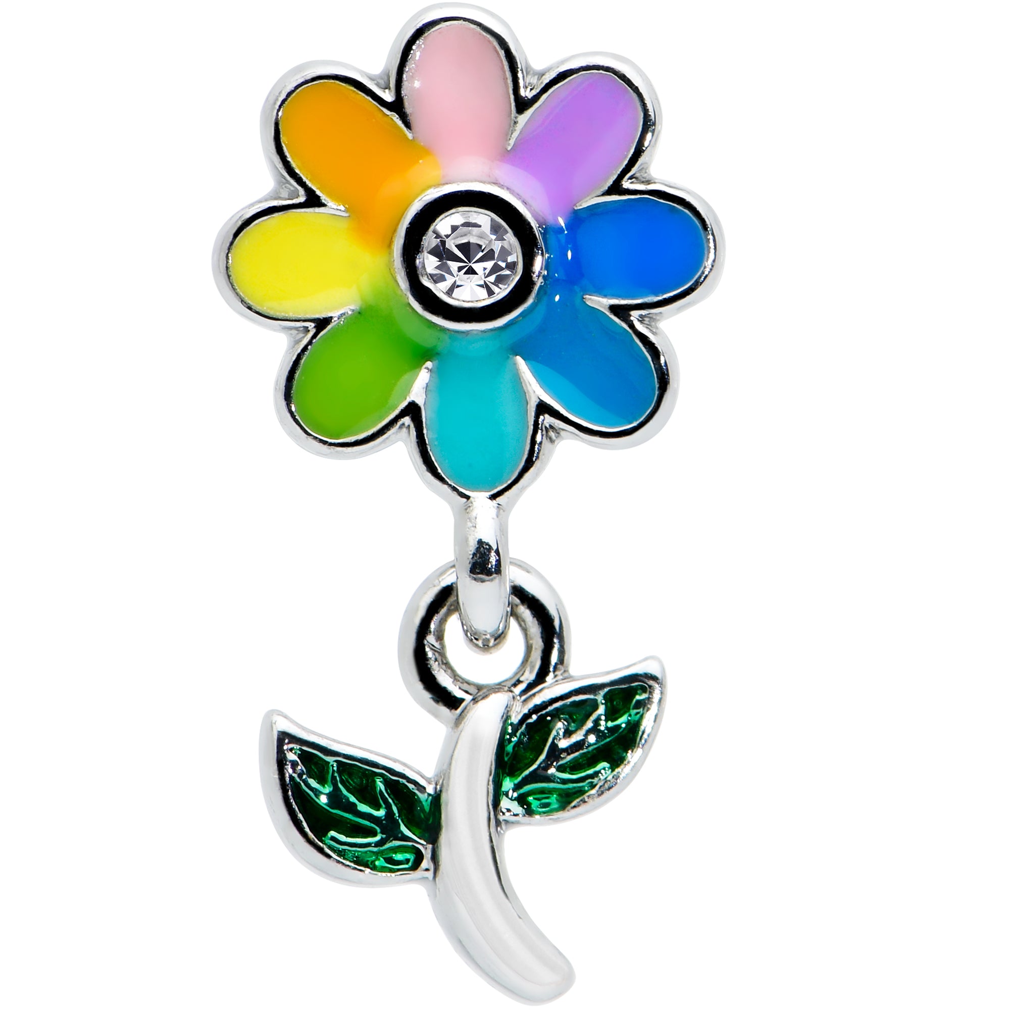 16G 1/4 Clear Gem Pride Rainbow Flower Dangle Cartilage Tragus