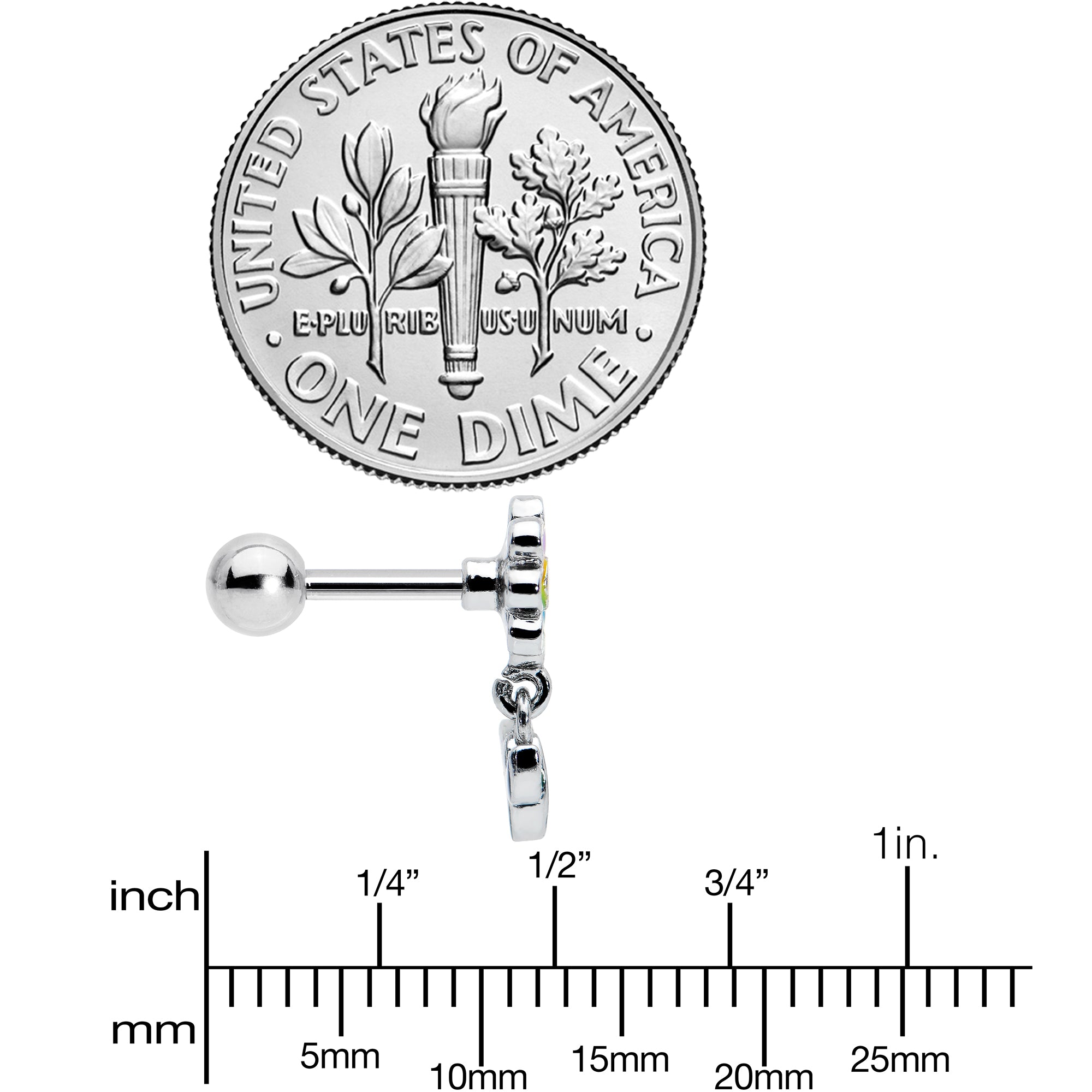 16G 1/4 Clear Gem Pride Rainbow Flower Dangle Cartilage Tragus