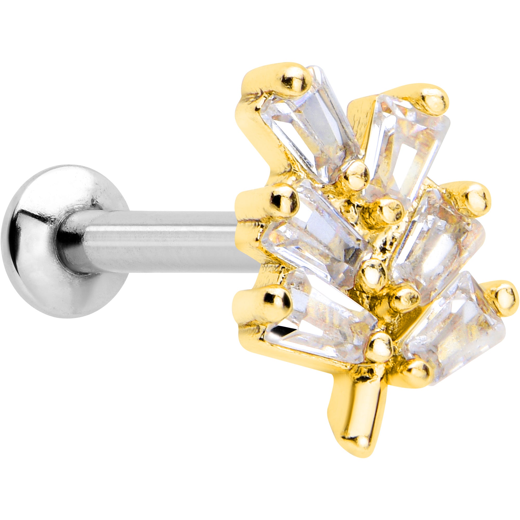 16G 5/16 Clear CZ Gem Leafy Golden Branch Threadless Labret Tragus