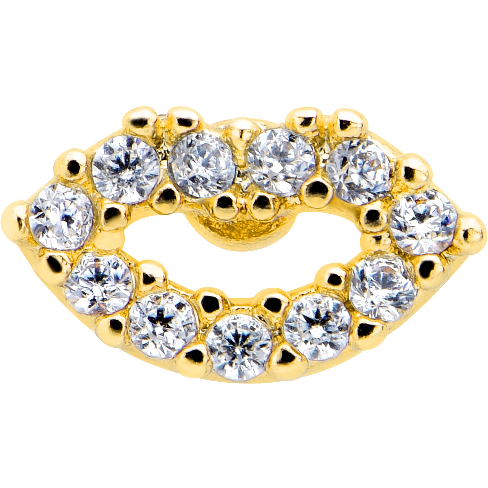 16G 1/4 Clear CZ Gem Kissy Lips Golden Threadless Labret Tragus