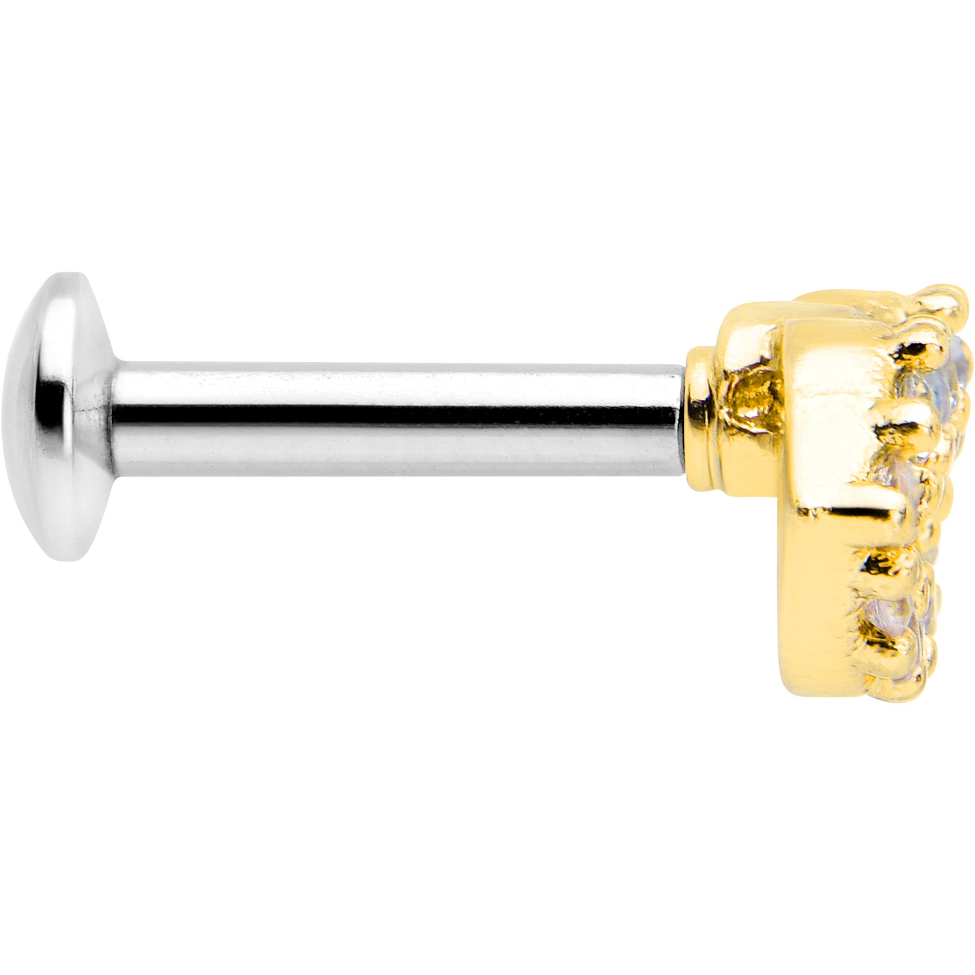 16G 1/4 Clear CZ Gem Kissy Lips Golden Threadless Labret Tragus