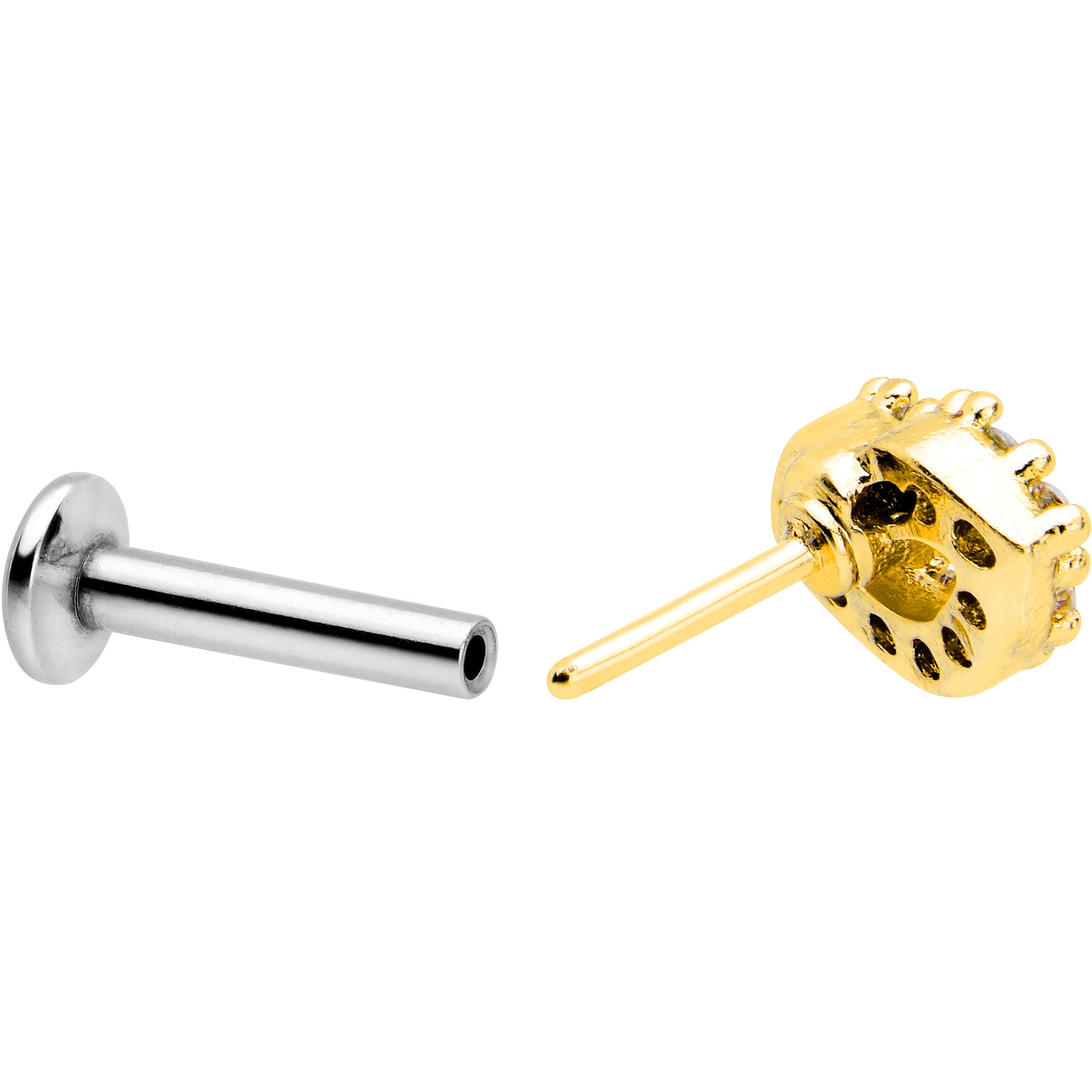 16G 1/4 Clear CZ Gem Kissy Lips Golden Threadless Labret Tragus