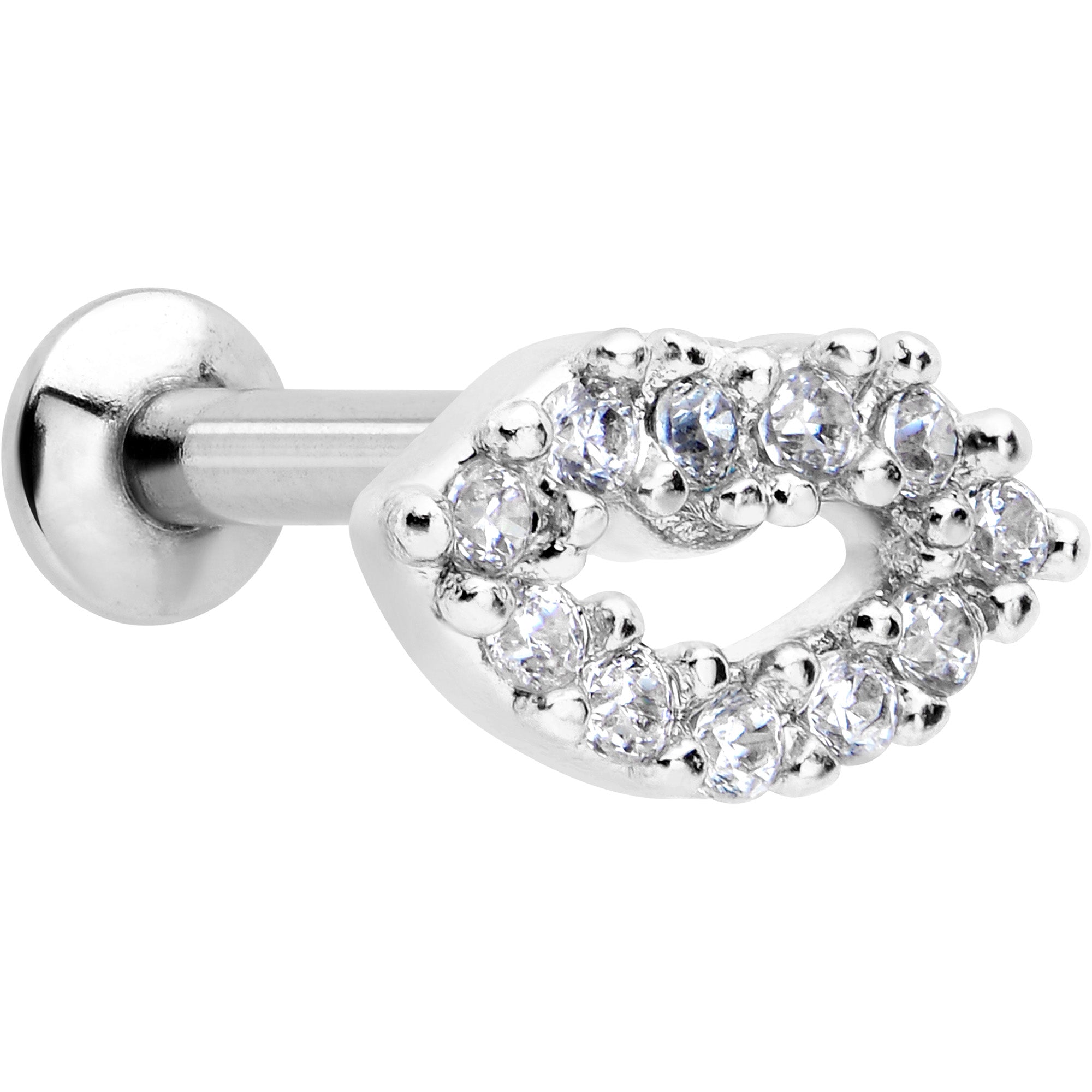 16G 1/4 Clear CZ Gem Kissy Lips Threadless Labret Tragus