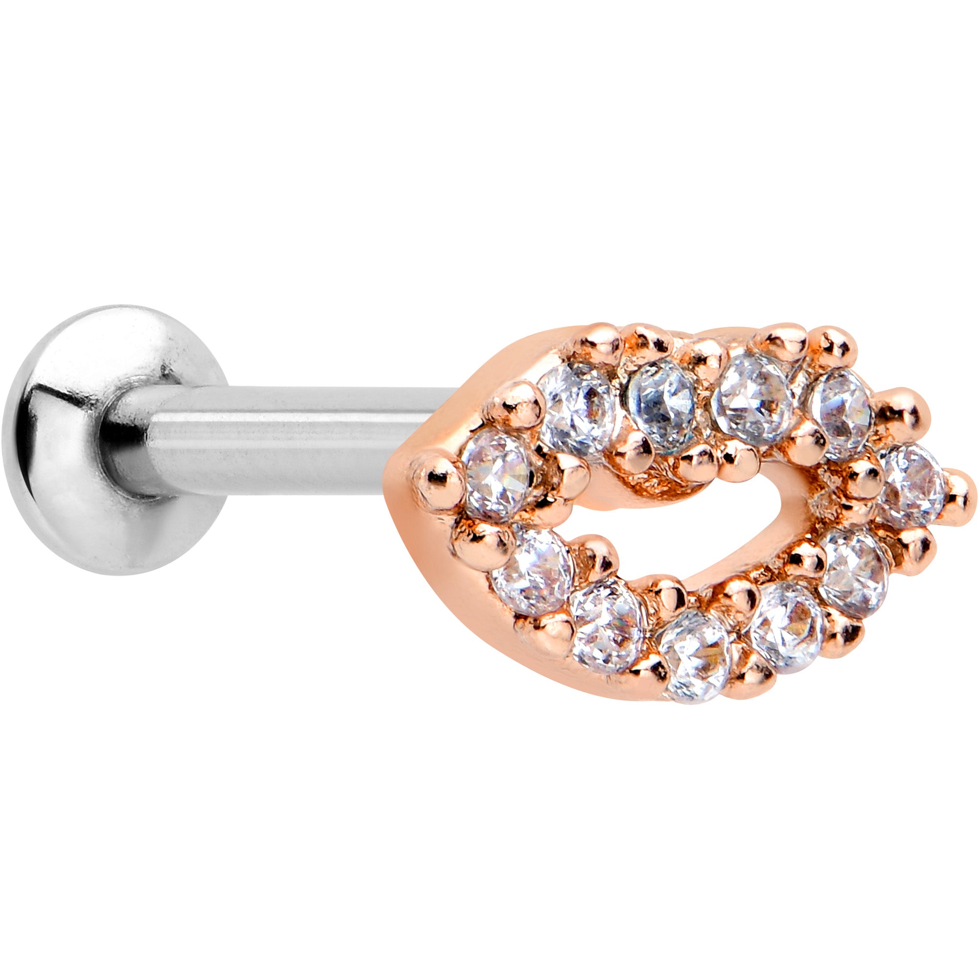 16G 5/16 Clear CZ Gem Kissy Lips Rosy Threadless Labret Tragus