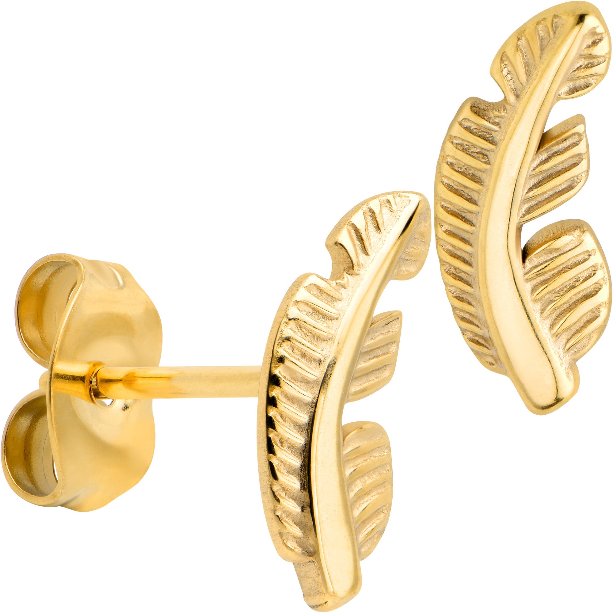 20G Gold Tone ASTM F-136 Implant Grade Titanium Fashion Feather Stud Earrings
