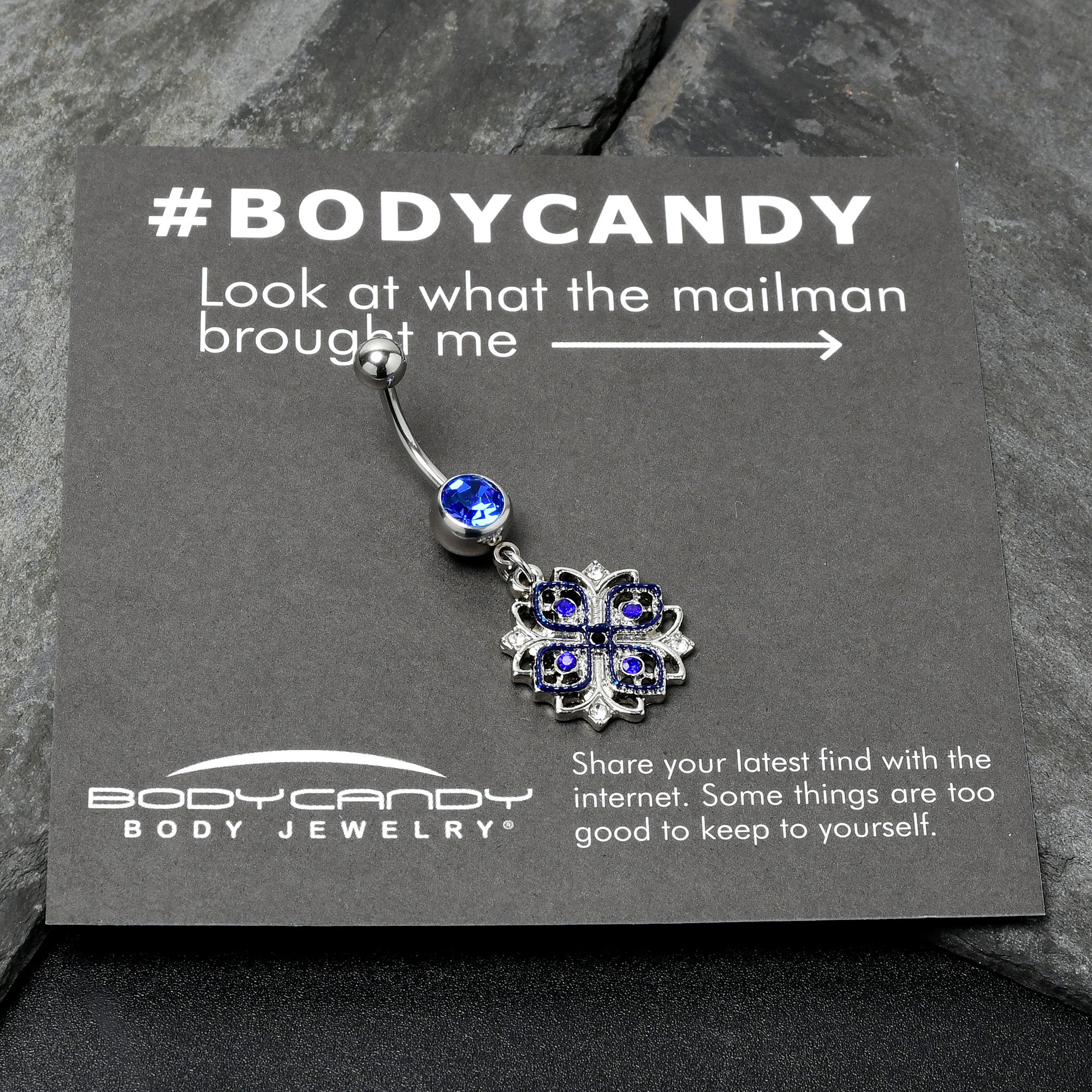 Clear Blue Gem Embellished Cross Dangle Belly Ring