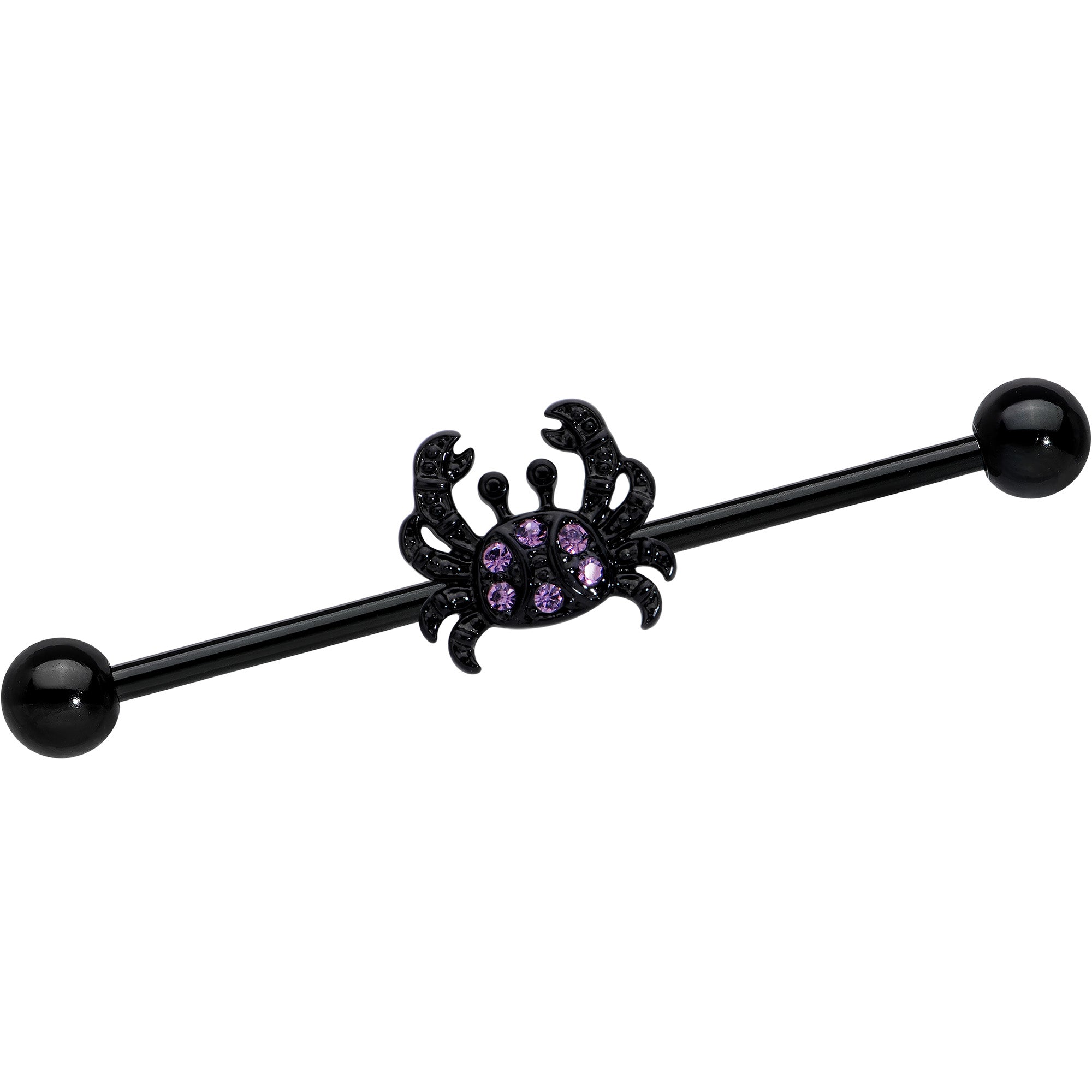 14G Purple Gem Black Chic Crab Industrial Barbell 38mm