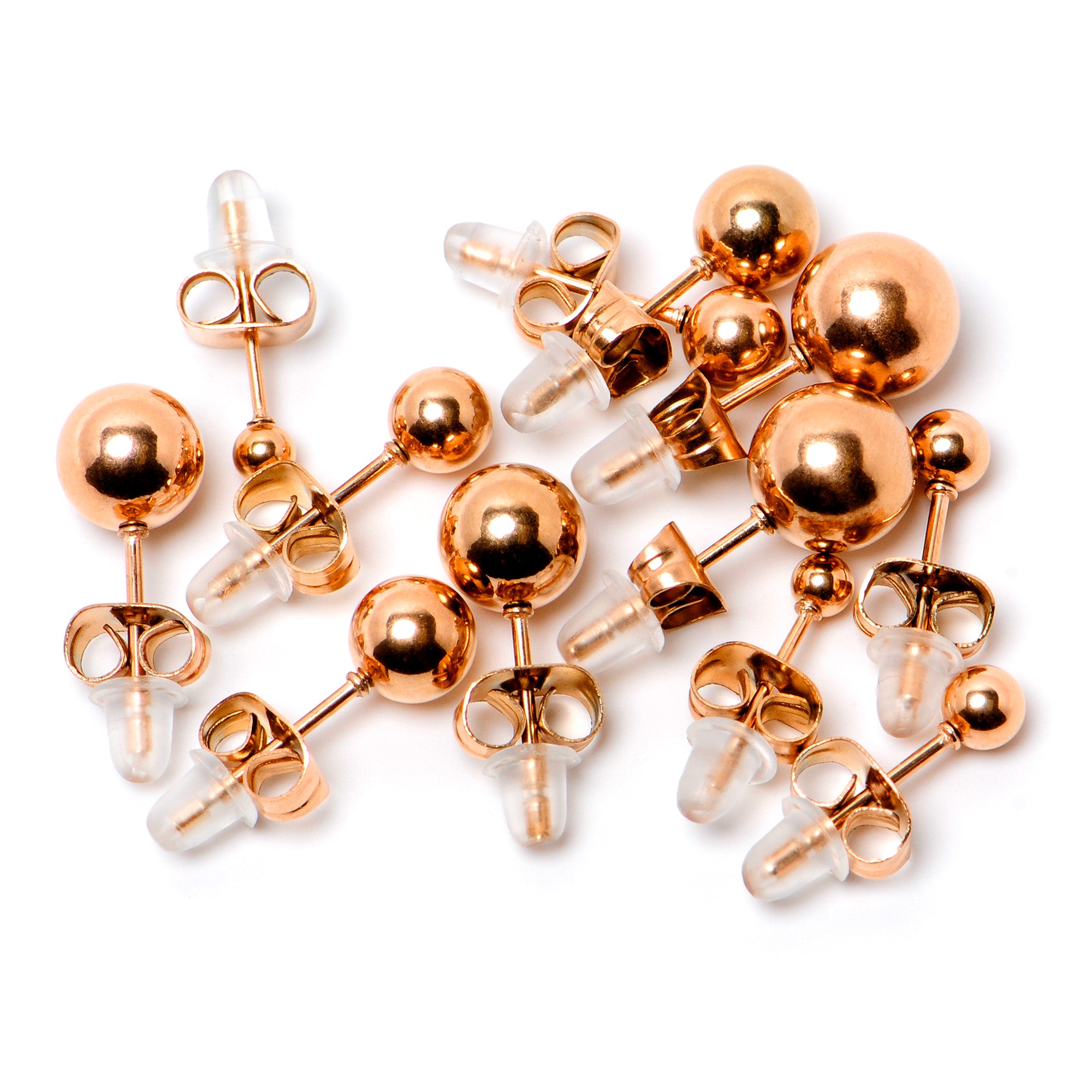 3mm-8mm Ball Stud Rose Gold Tone 316L Stainless Steel Earrings 6 Pack