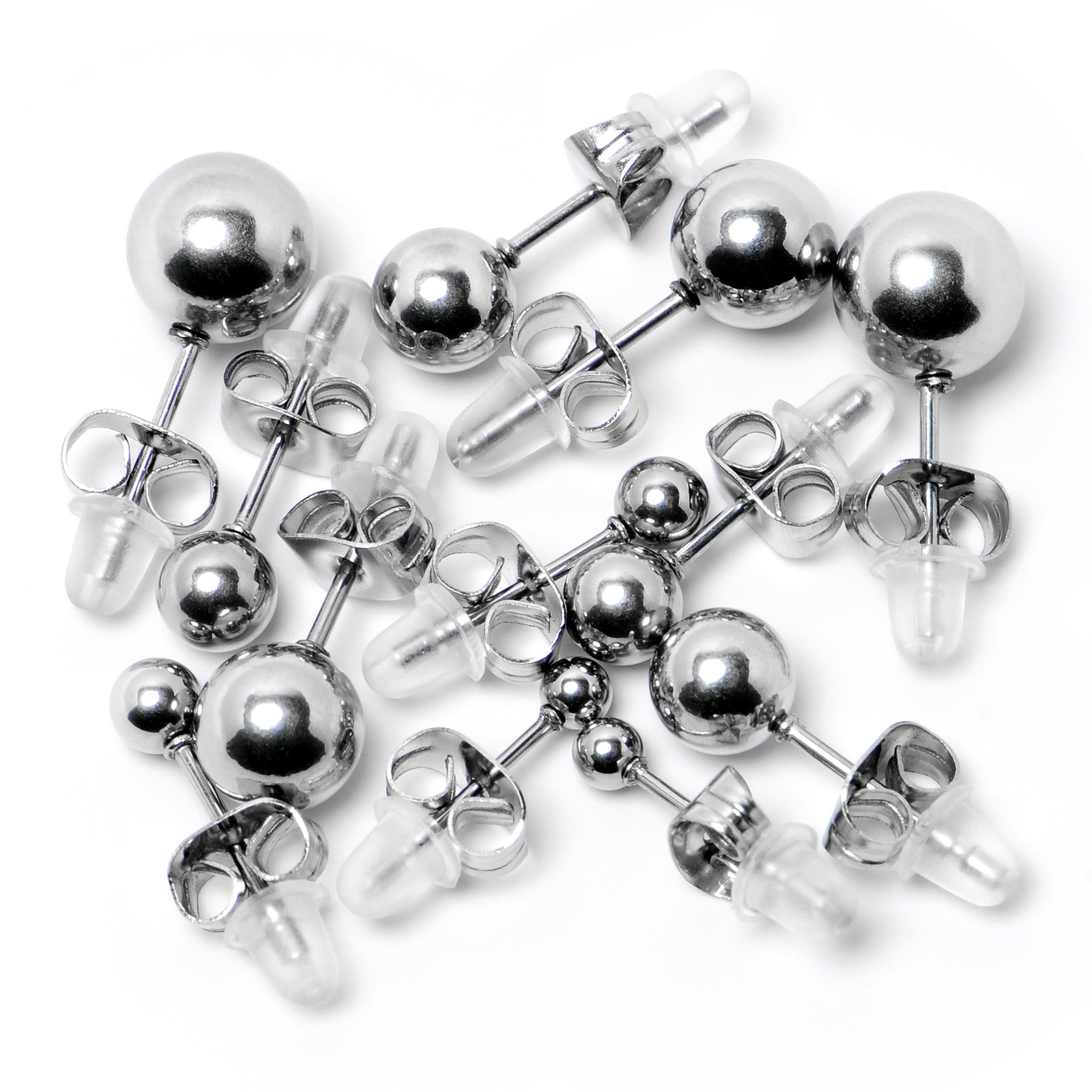 3mm-8mm Ball Stud 316L Stainless Steel Earrings 6 Pack