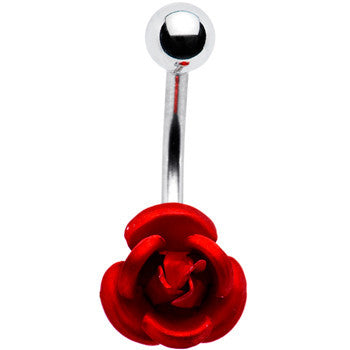 Single Flower Red Rose Belly Button Ring