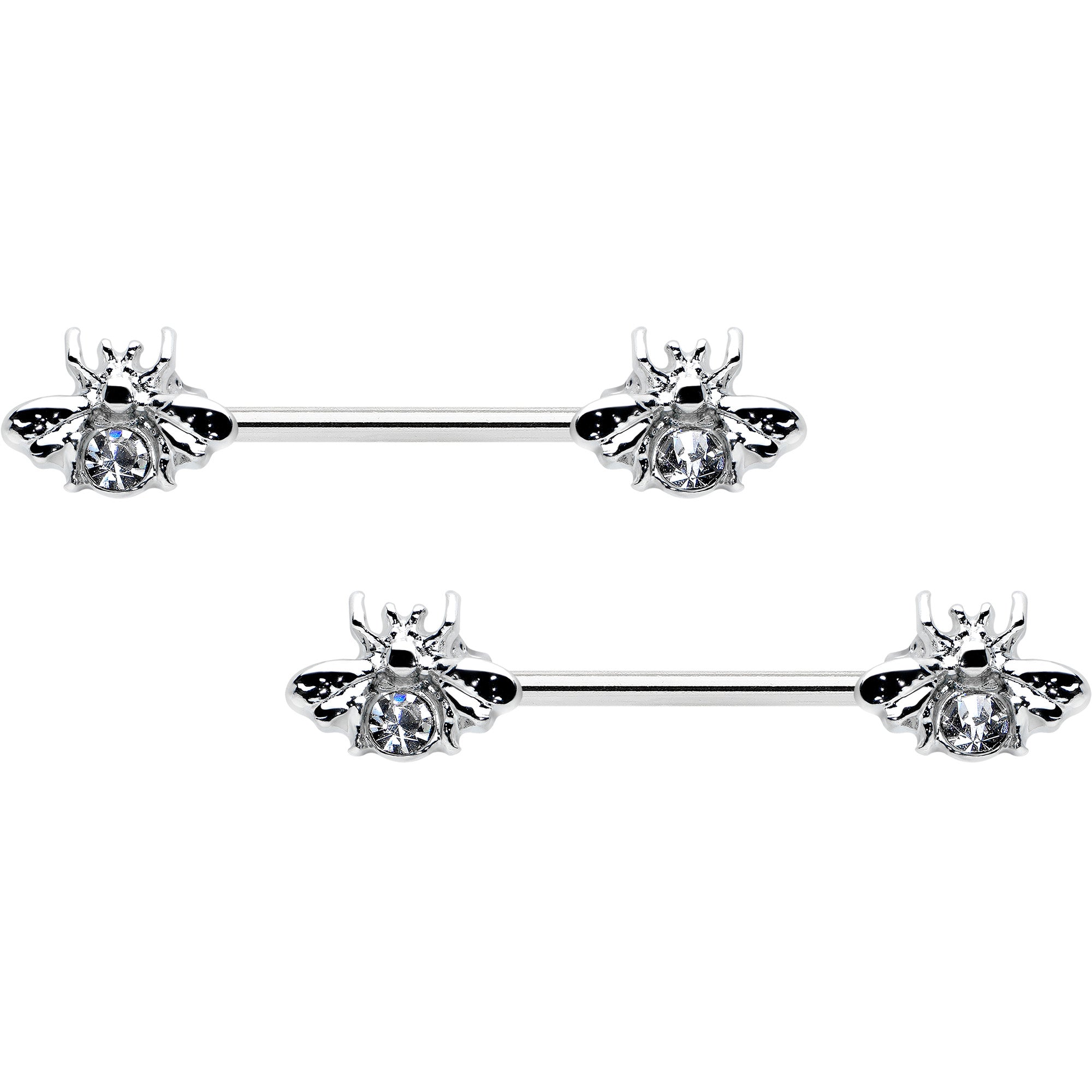 14G 9/16 Clear Gem Bee Beautiful Insect Barbell Nipple Ring Set