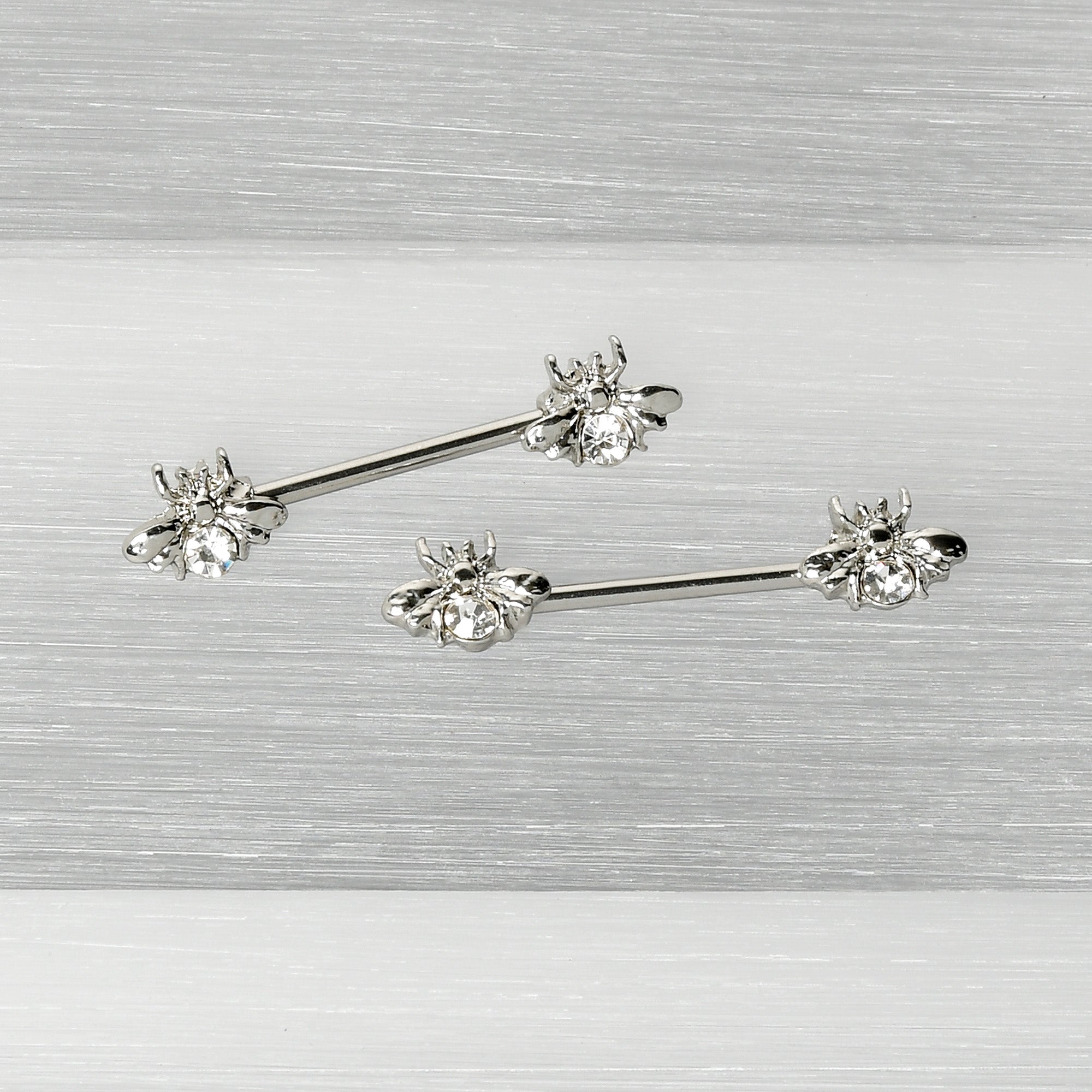 14G 9/16 Clear Gem Bee Beautiful Insect Barbell Nipple Ring Set