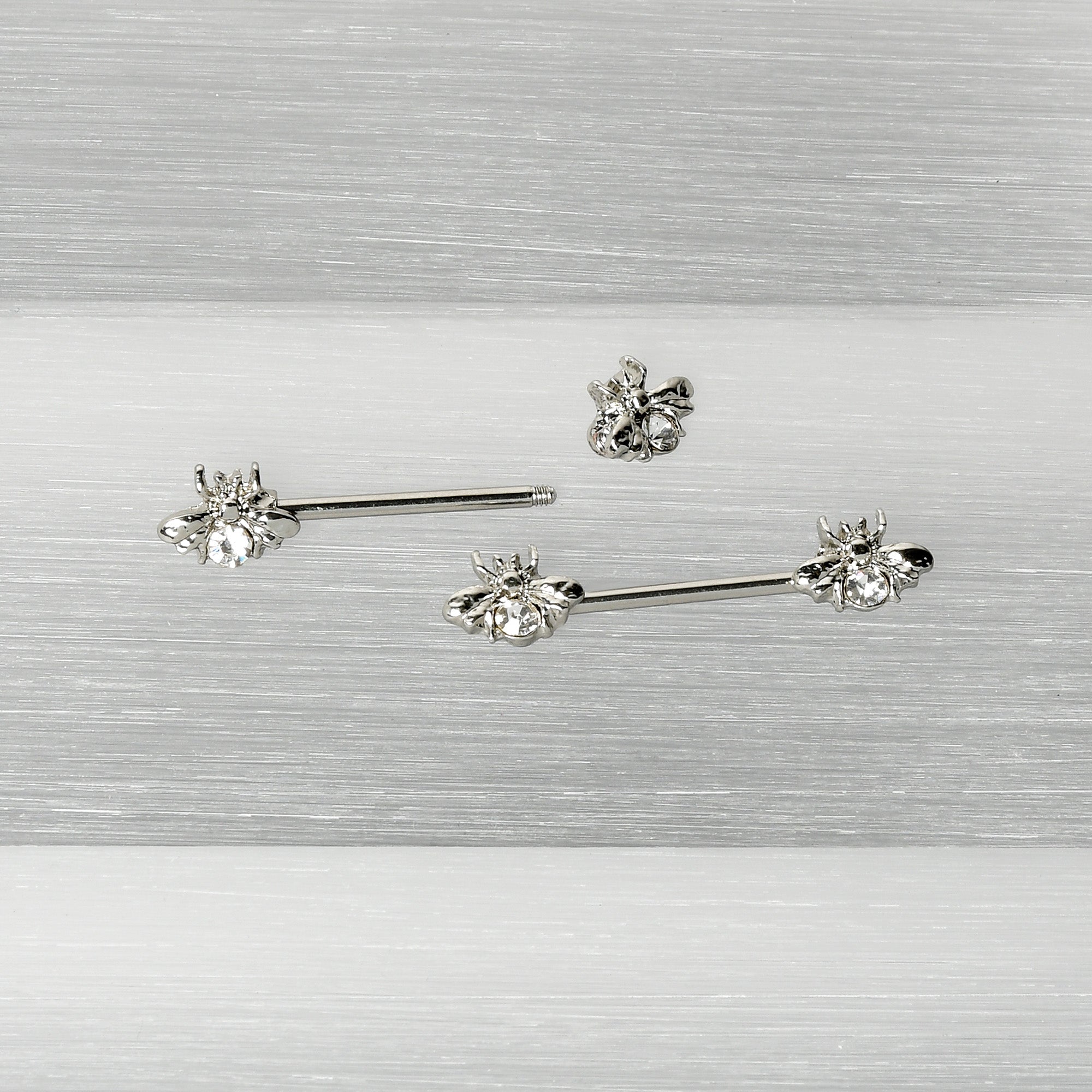 14G 9/16 Clear Gem Bee Beautiful Insect Barbell Nipple Ring Set