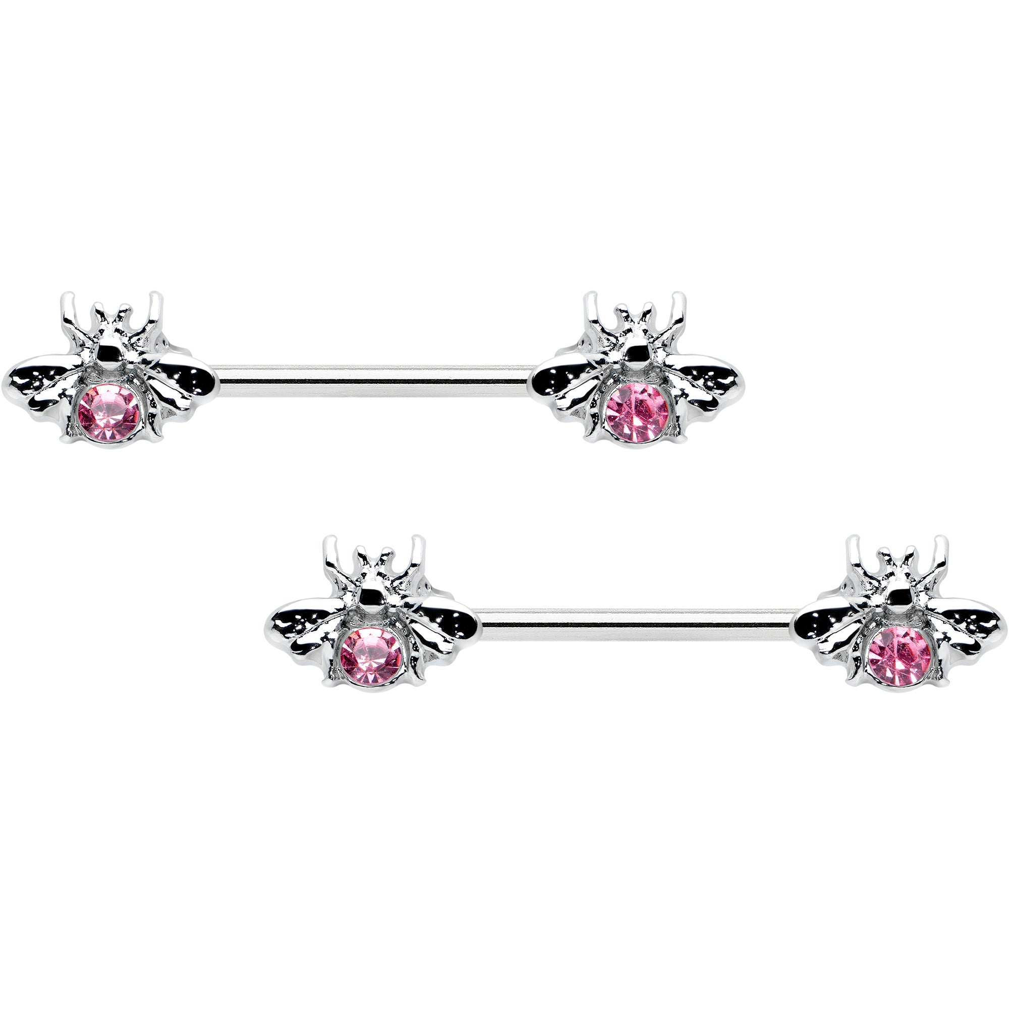 14G 9/16 Pink Gem Bee Beautiful Insect Barbell Nipple Ring Set
