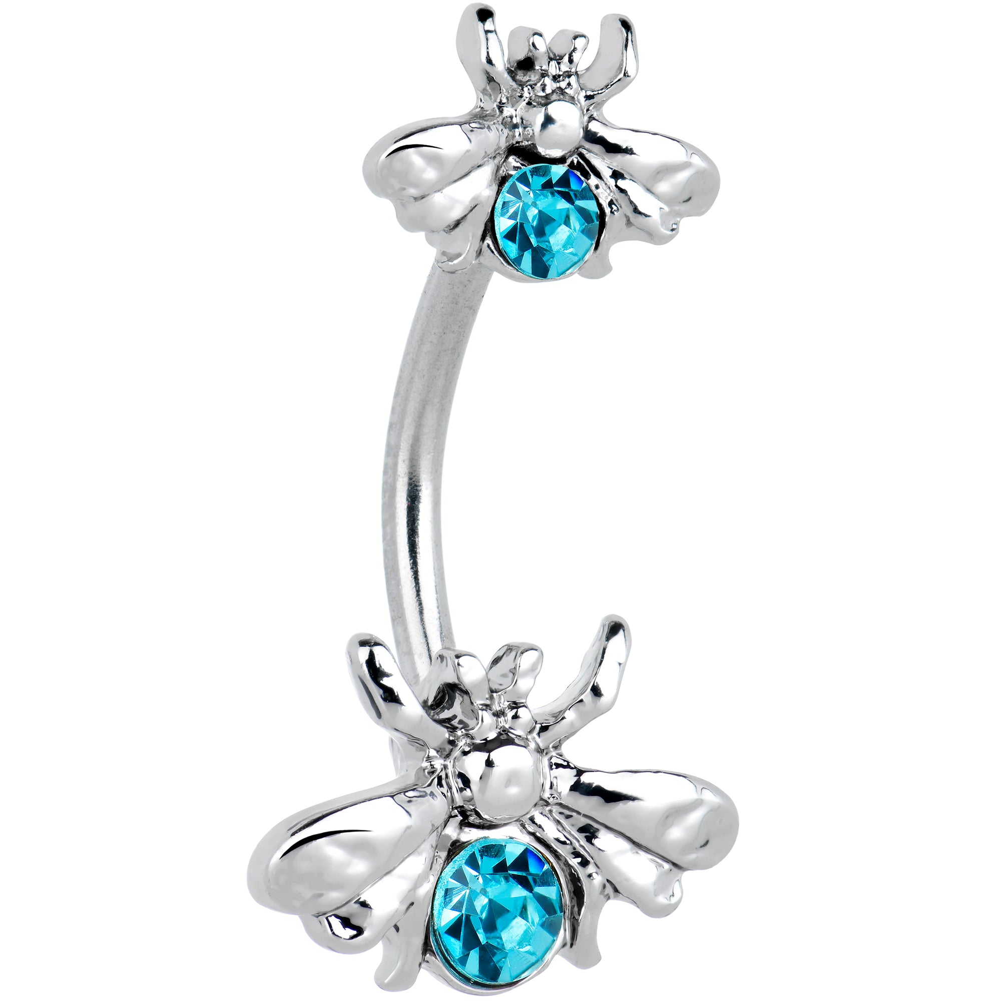 Blue Gem Bees Beautiful Insect Double Mount Belly Ring