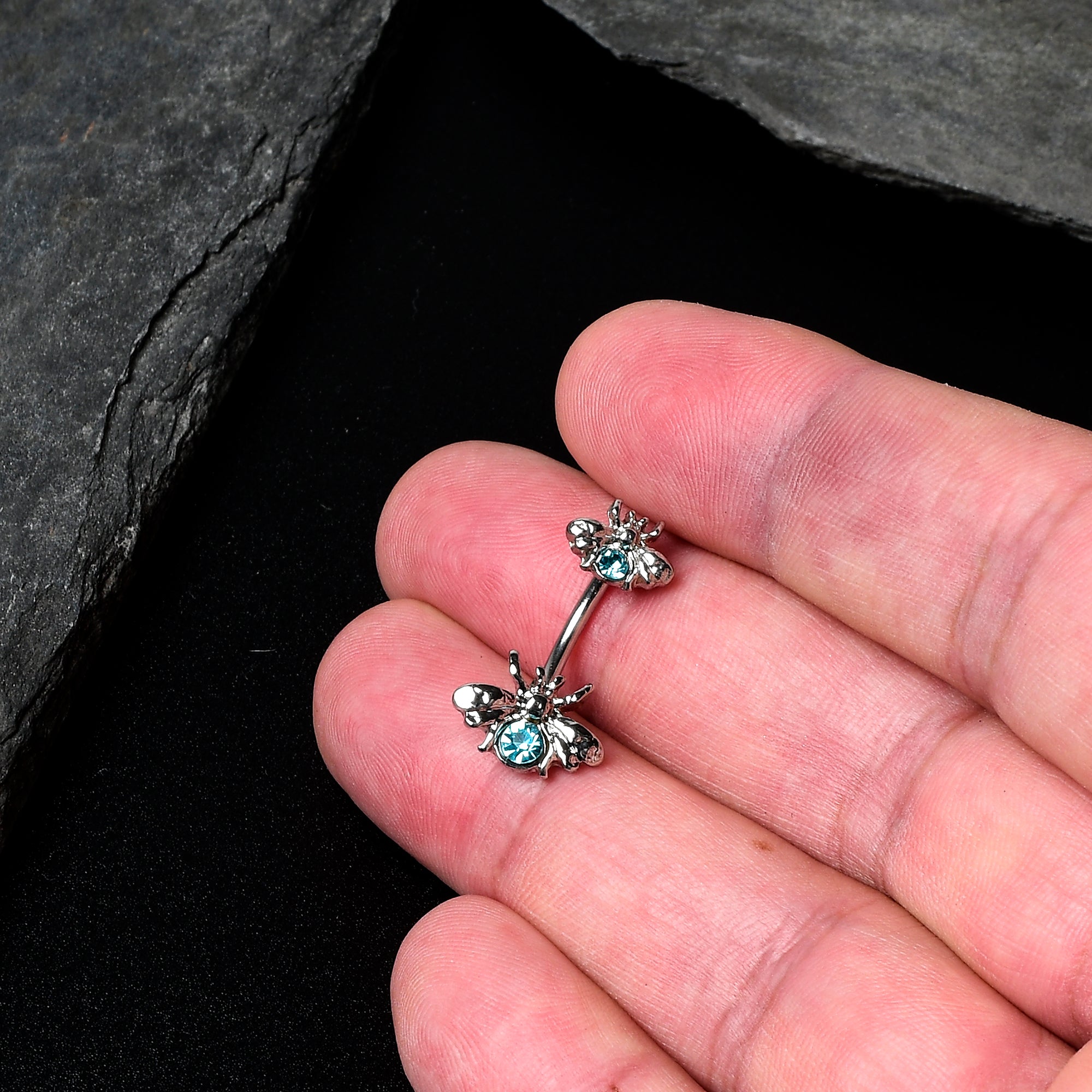 Blue Gem Bees Beautiful Insect Double Mount Belly Ring