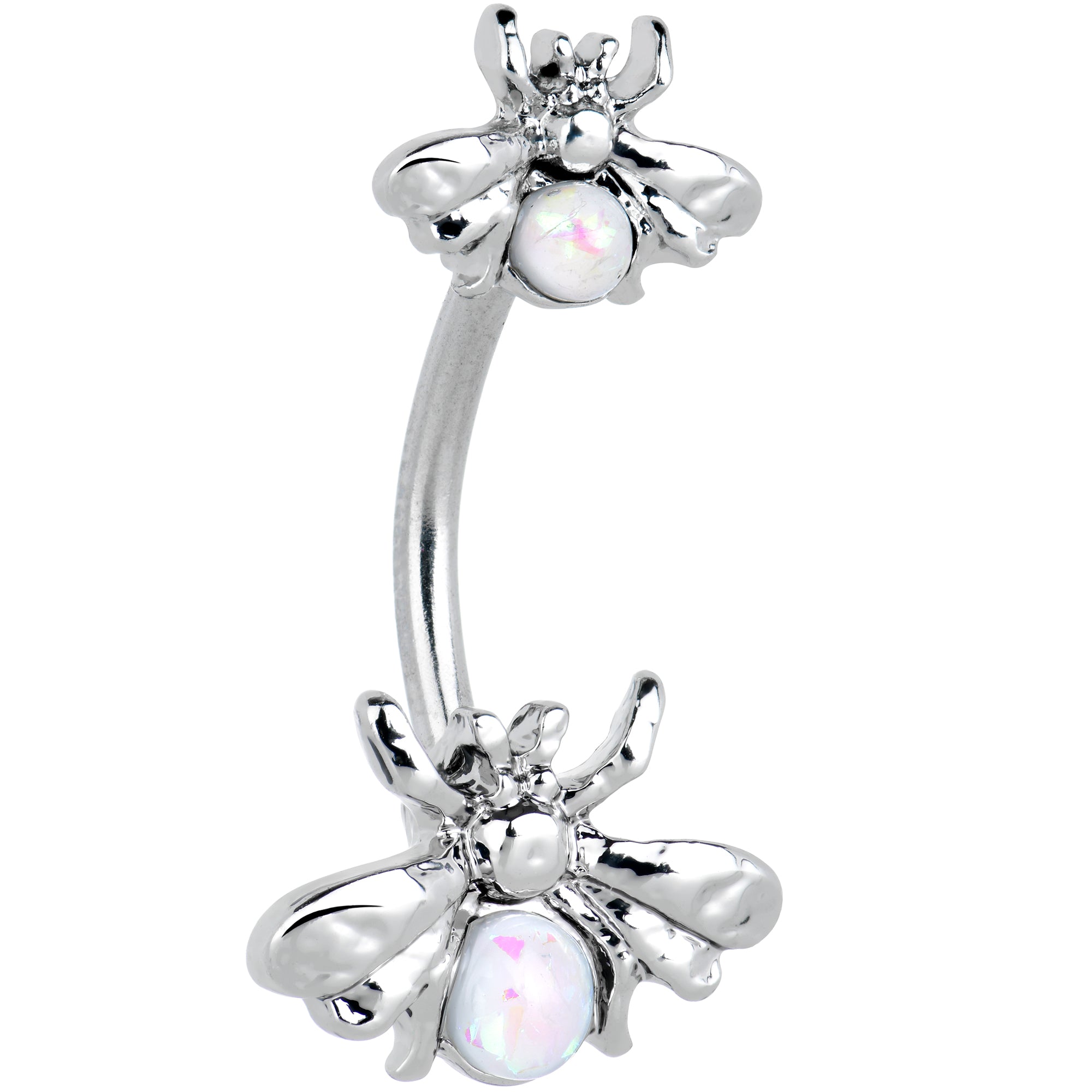 White Opalescent Bees Beautiful Insect Double Mount Belly Ring