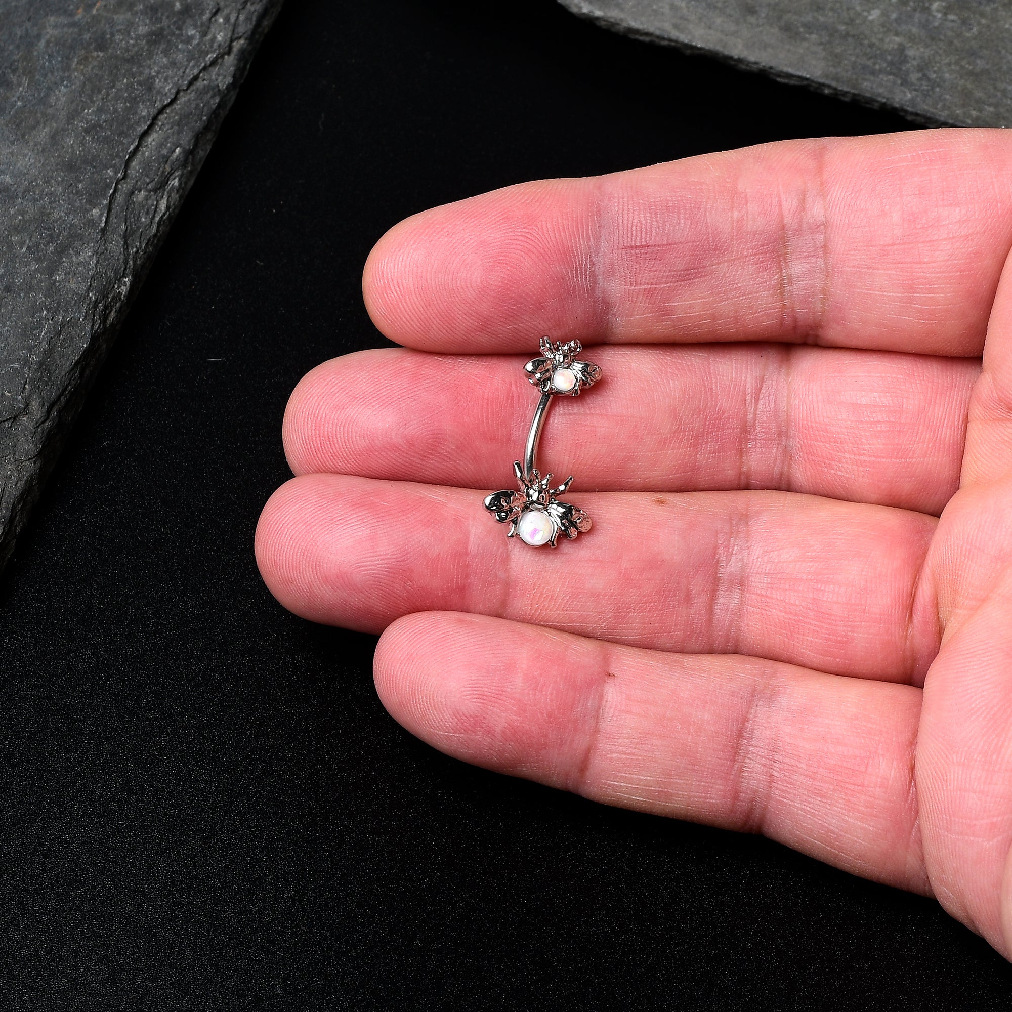 White Opalescent Bees Beautiful Insect Double Mount Belly Ring